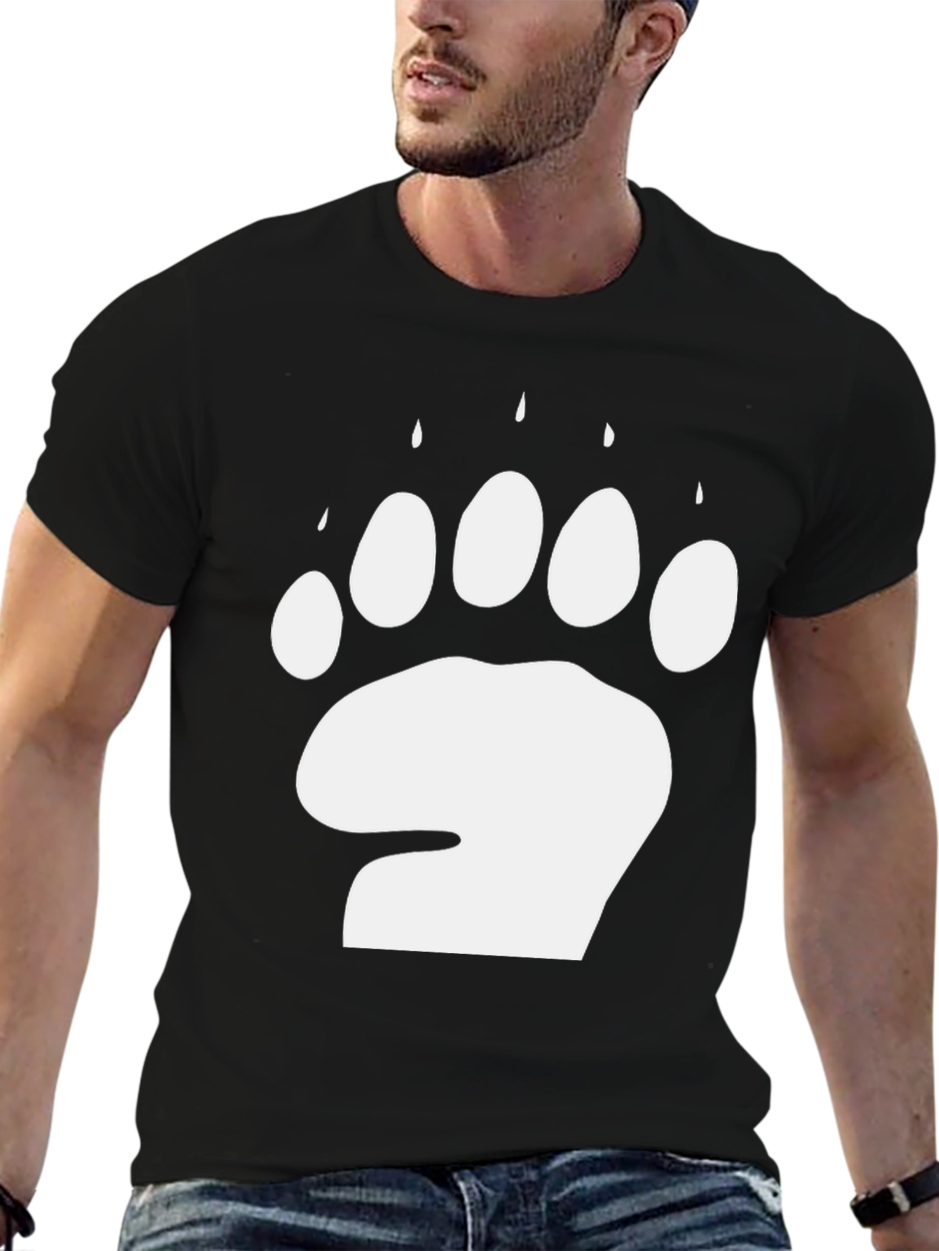 Bear Paw Print T-Shirt - Black Cotton Blend
