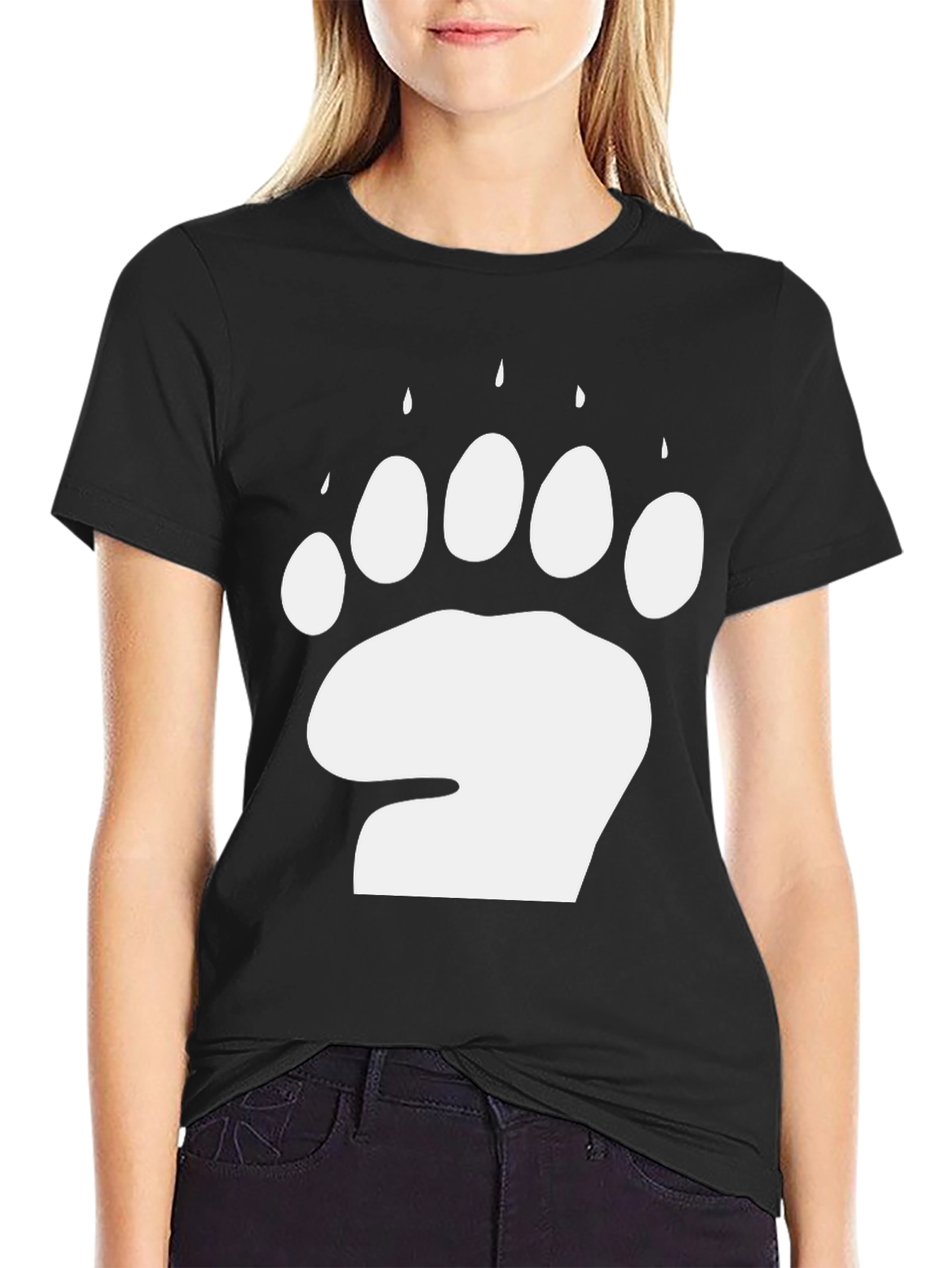 Bear Paw Print T-Shirt - Black Cotton Blend