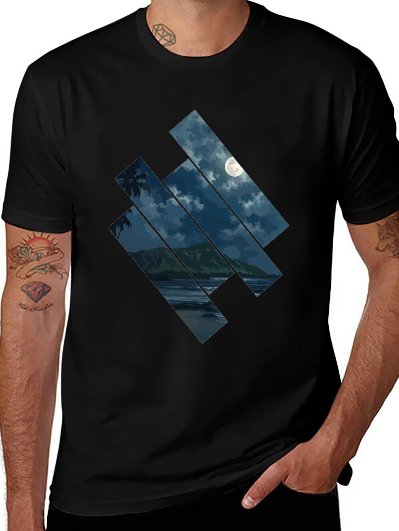 Moonlit Beach Graphic Tee - Mens Black T-Shirt