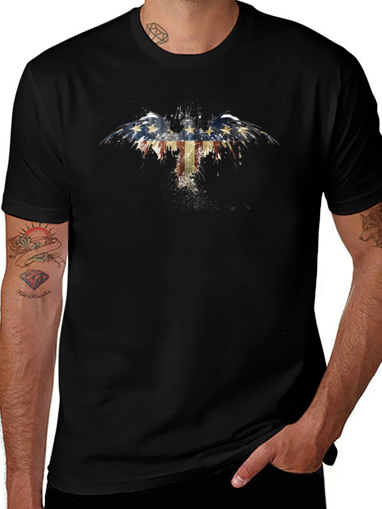 American Flag Eagle Graphic Black T-Shirt