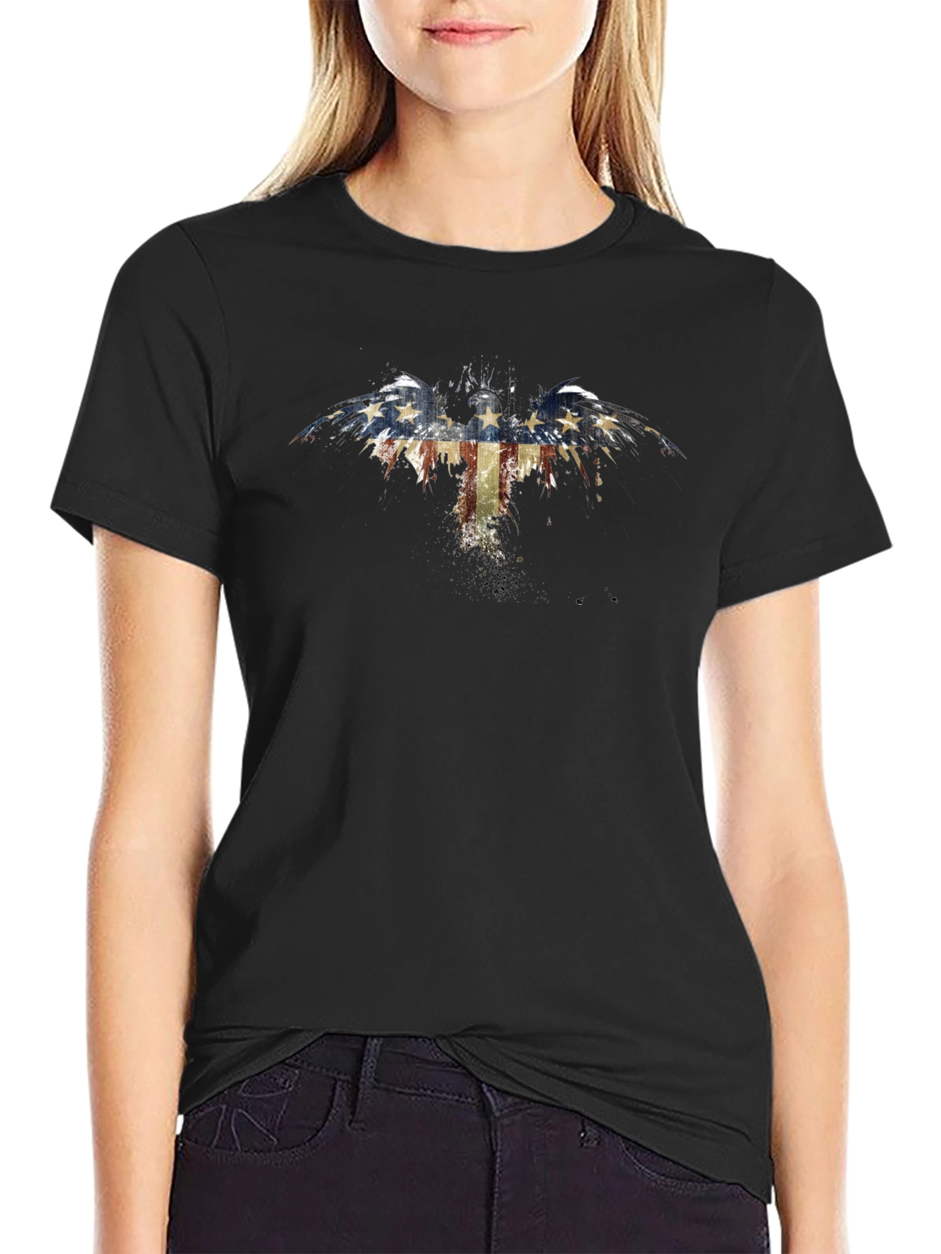 American Flag Eagle Graphic Black T-Shirt