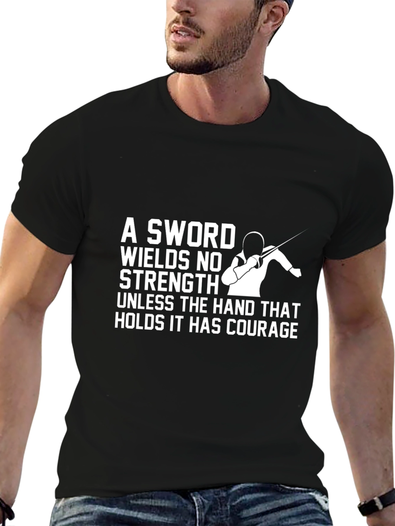 Courageous Fencer T-Shirt - Sword Strength Design