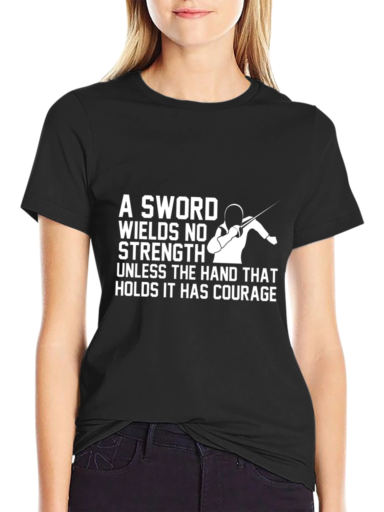 Courageous Fencer T-Shirt - Sword Strength Design