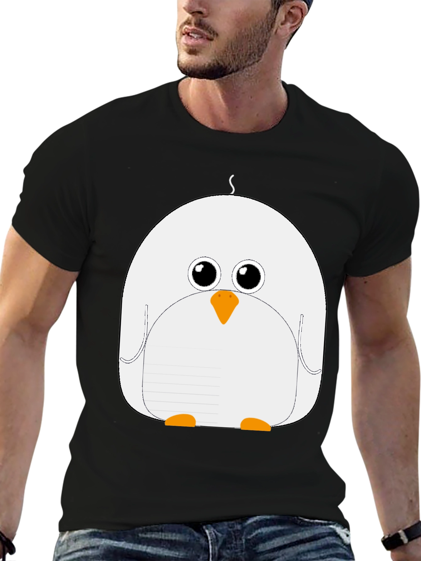 Cute Cartoon Penguin Black T-Shirt