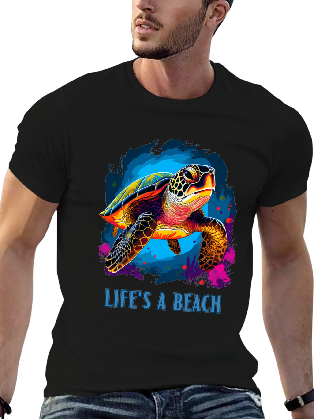 Lifes A Beach Turtle Graphic Tee - Black