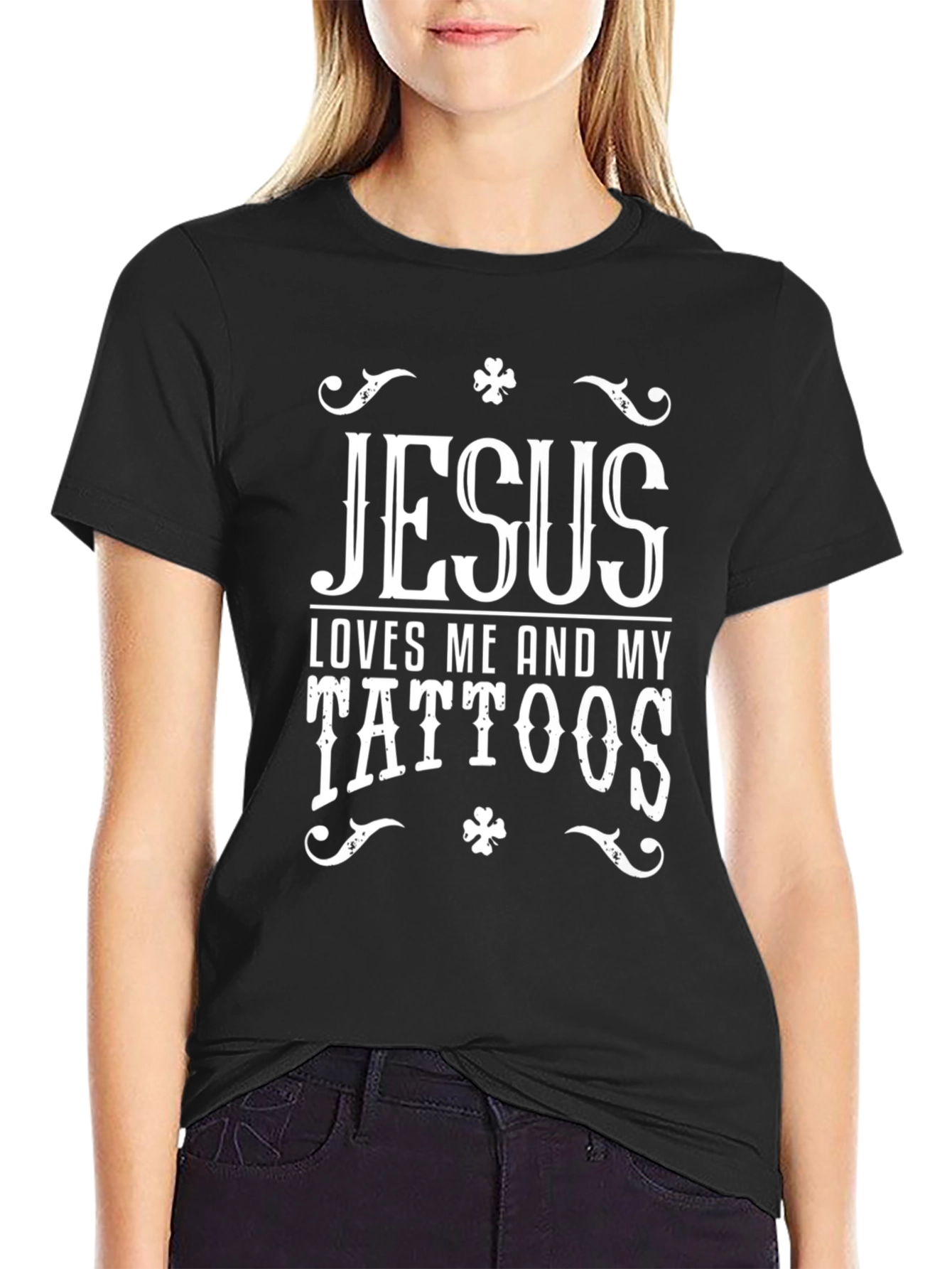 Jesus Loves Me & My Tattoos Black T-Shirt