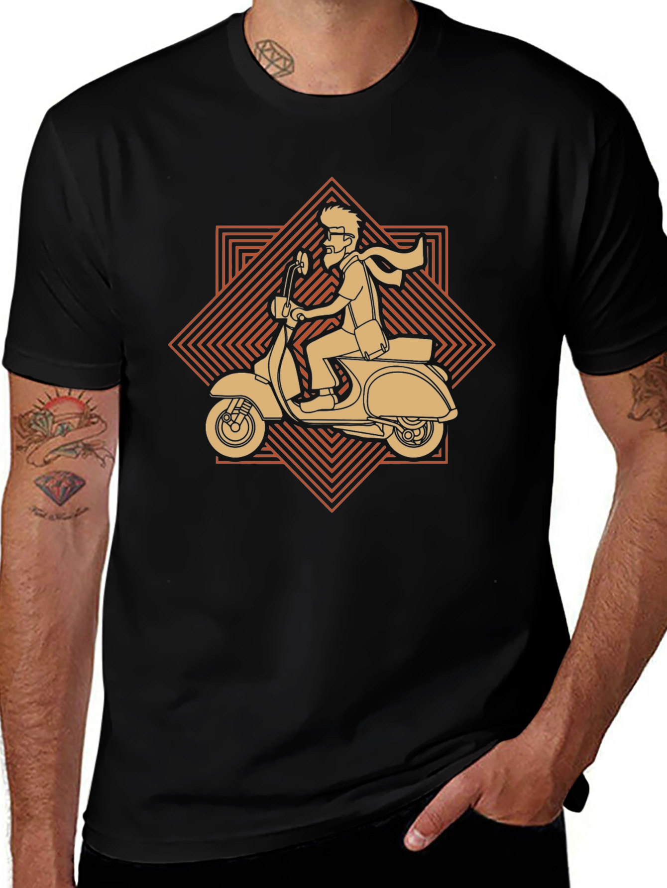 Retro Scooter Graphic T-Shirt - Casual Black Tee