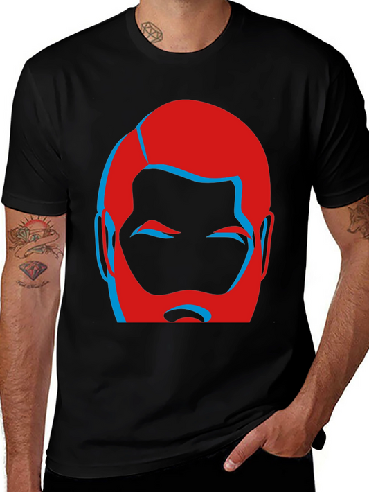 Bold Graphic Tee - Red and Blue Bearded Face