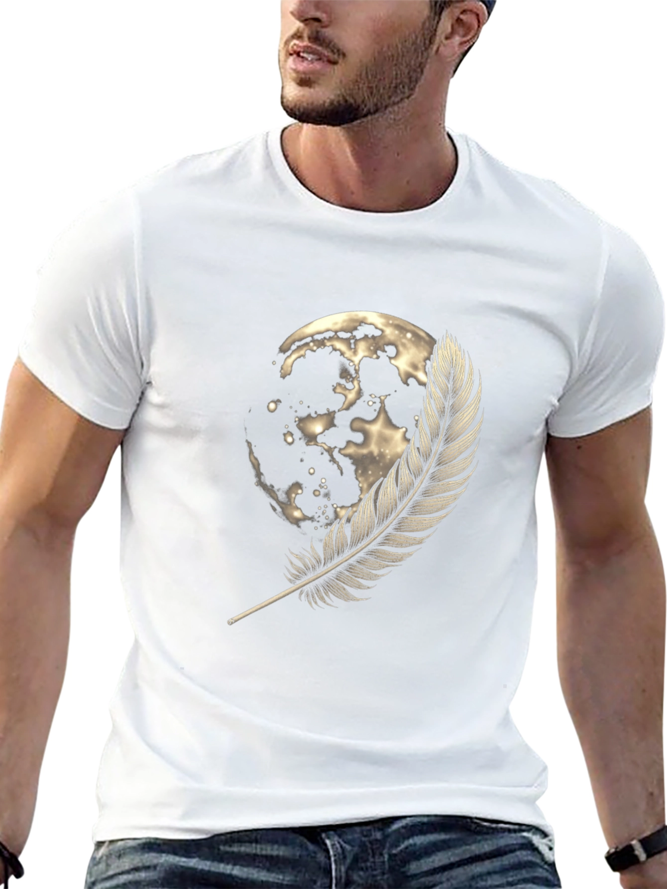 Moon & Feather Graphic Tee - Soft Cotton Blend