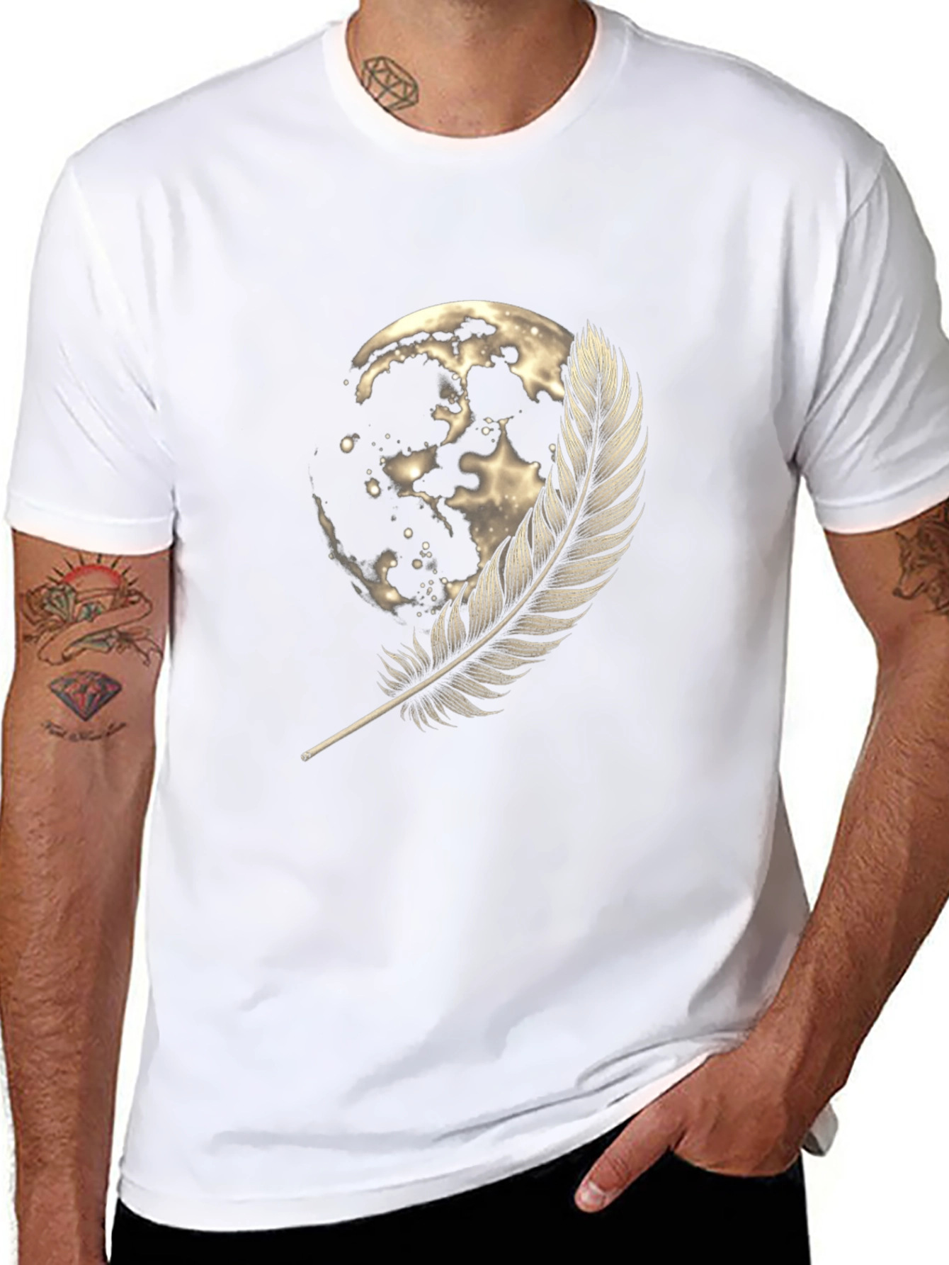 Moon & Feather Graphic Tee - Soft Cotton Blend