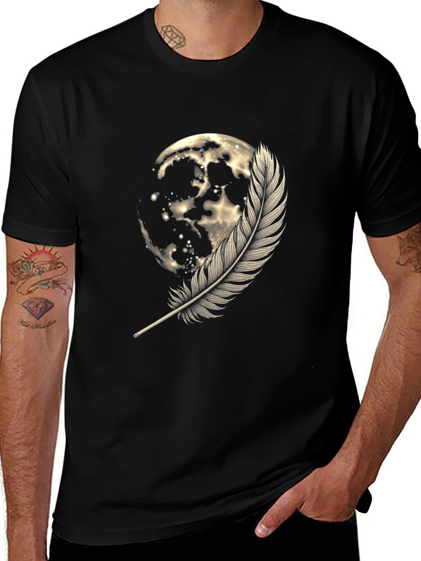 Moon & Feather Graphic Tee - Soft Cotton Blend