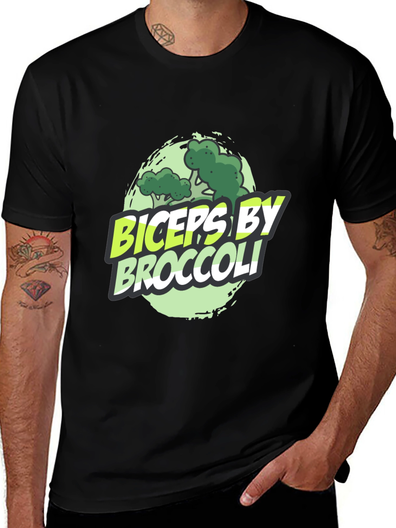Biceps by Broccoli Mens Black Graphic T-Shirt