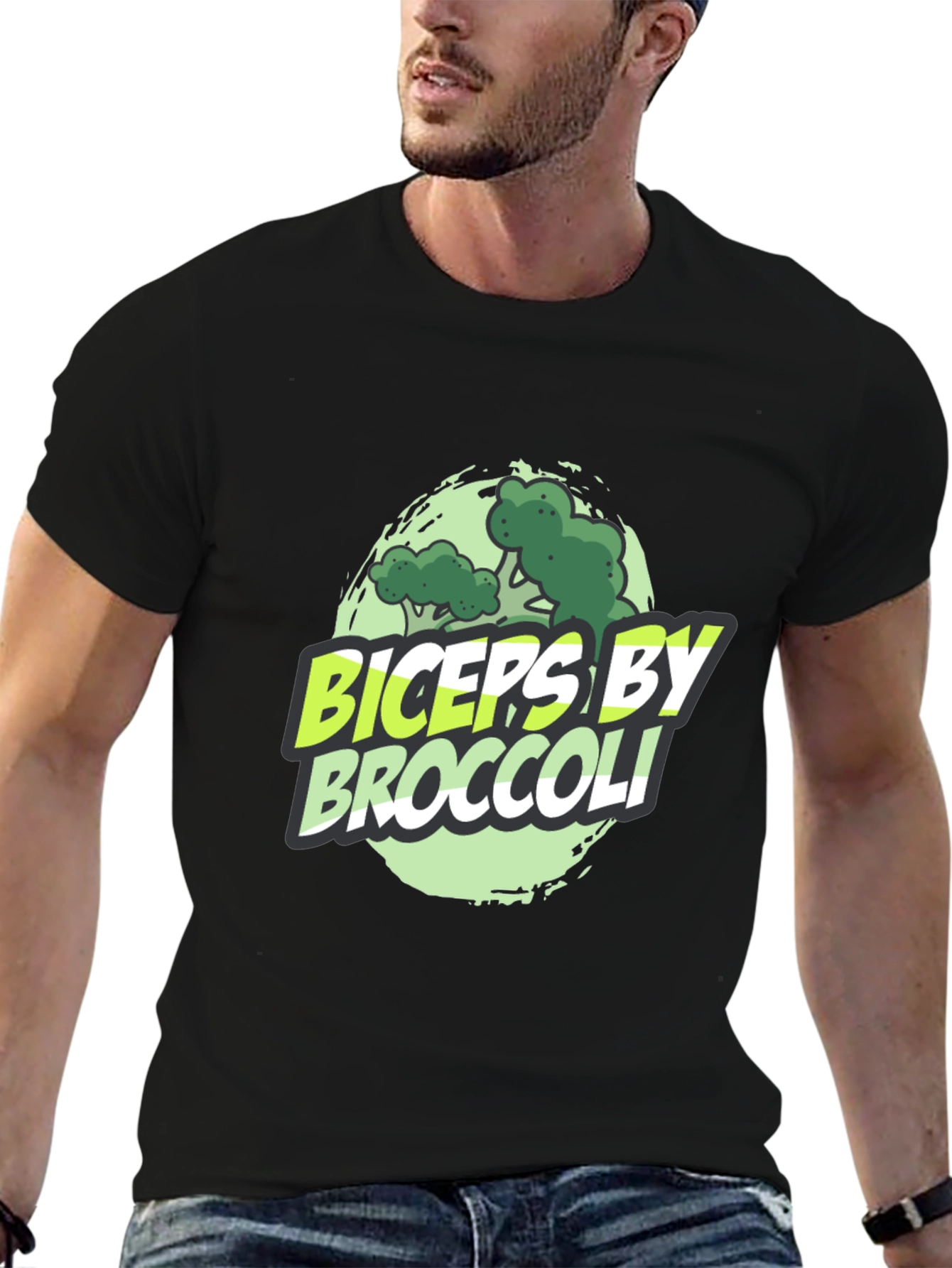 Biceps by Broccoli Mens Black Graphic T-Shirt