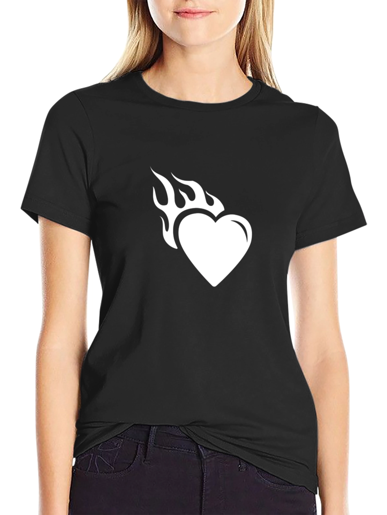 Flaming Heart Graphic Tee - Cool Black T-Shirt