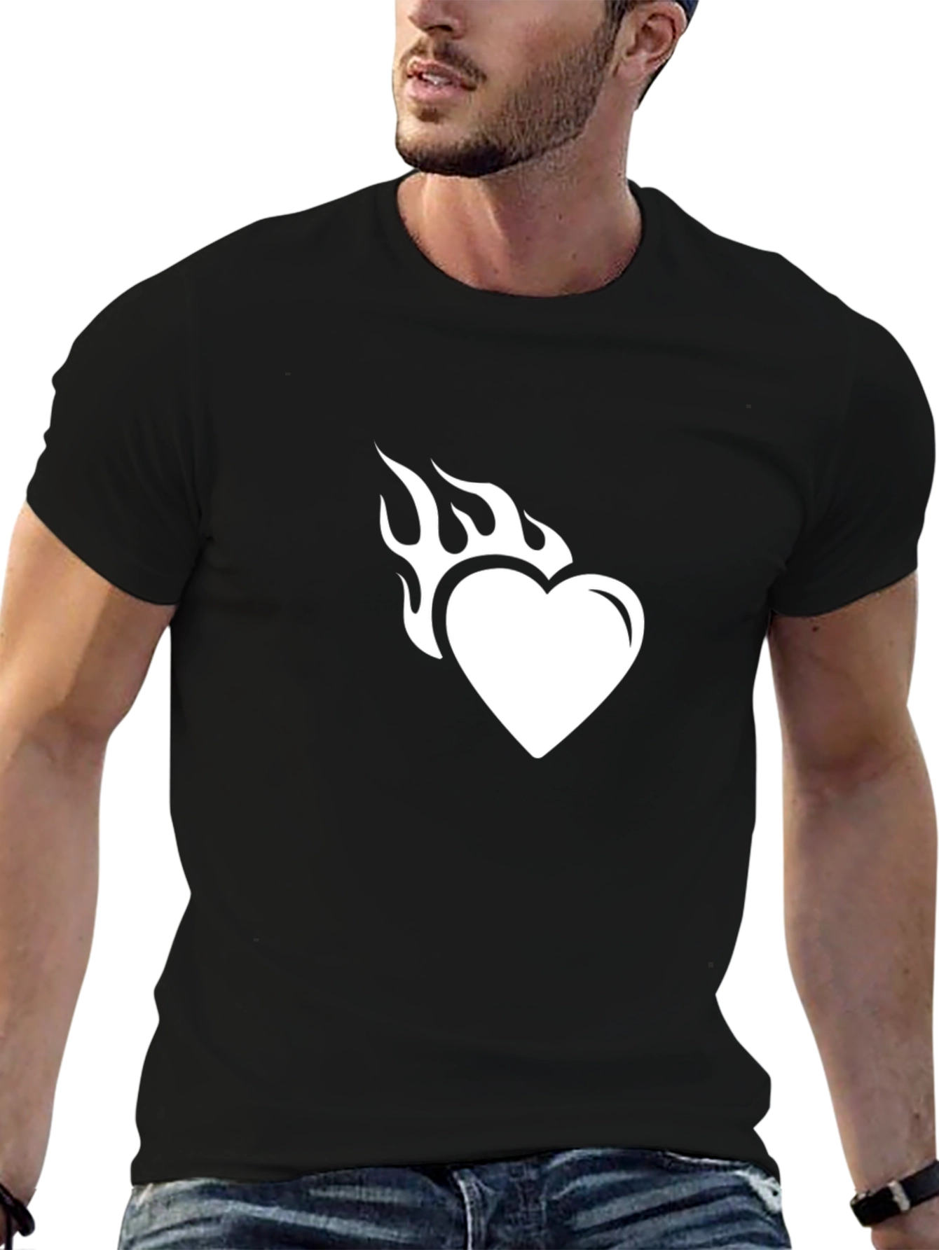 Flaming Heart Graphic Tee - Cool Black T-Shirt