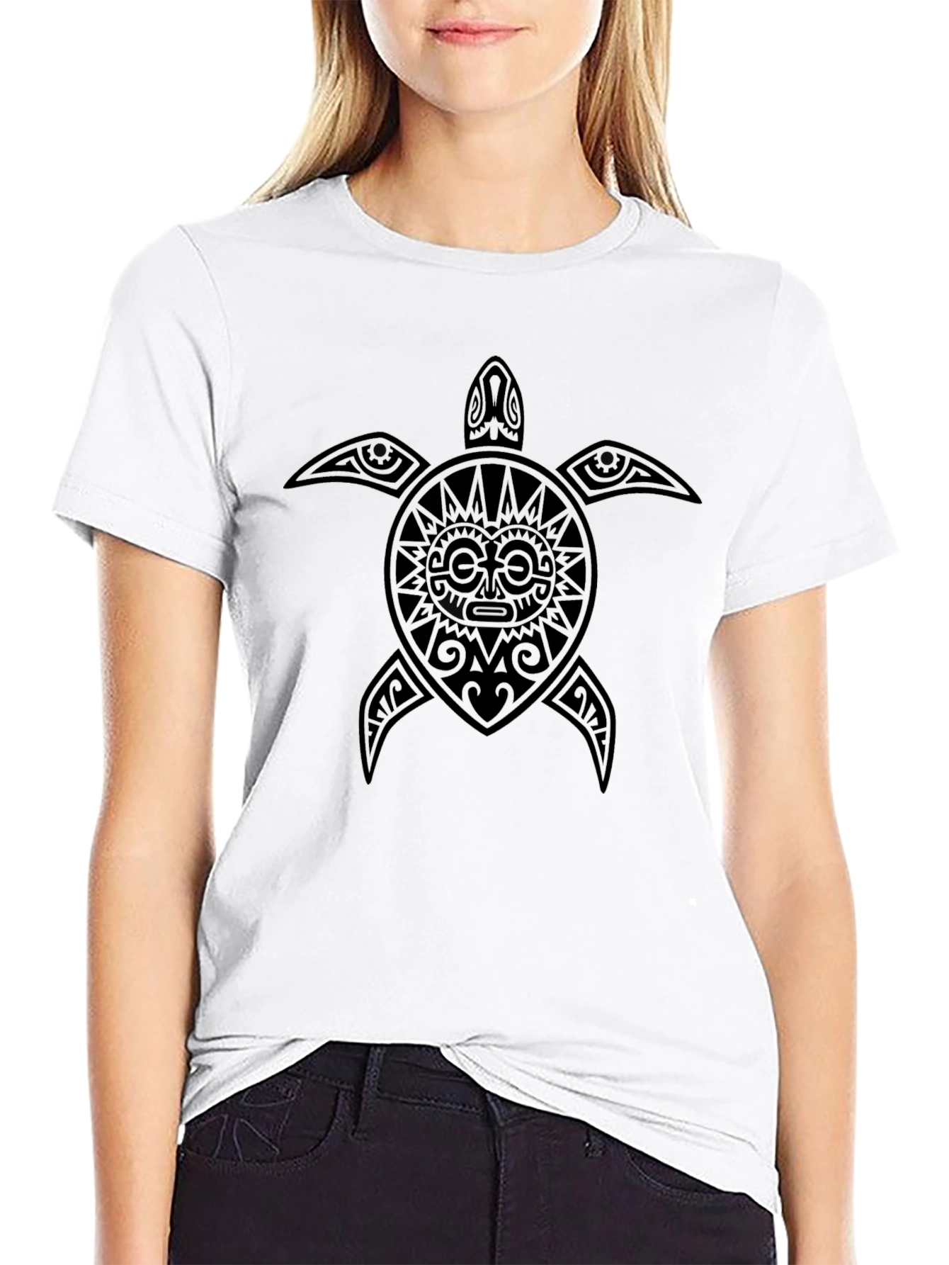 Tribal Turtle Graphic Tee - Black Casual T-Shirt