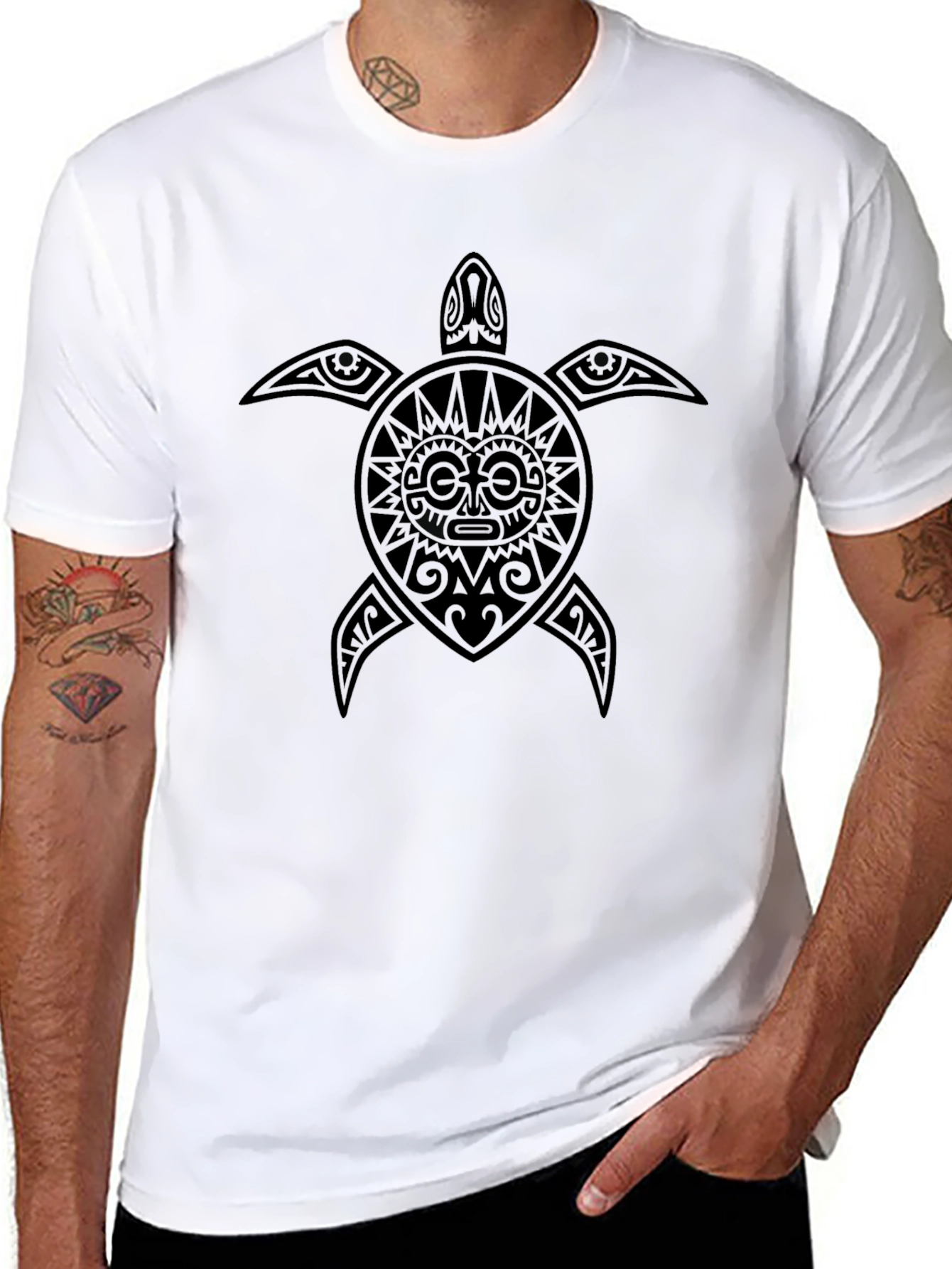 Tribal Turtle Graphic Tee - Black Casual T-Shirt