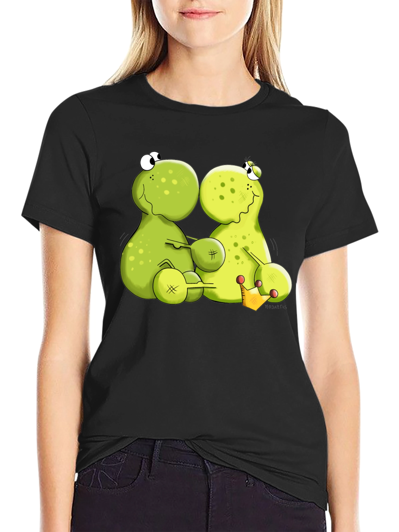 Funny Frog Cartoon Graphic Black T-Shirt