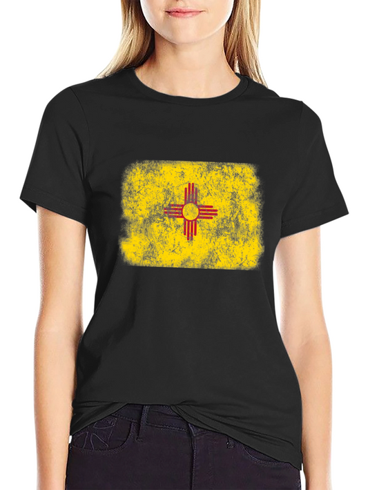 New Mexico Flag T-Shirt Distressed Black Tee