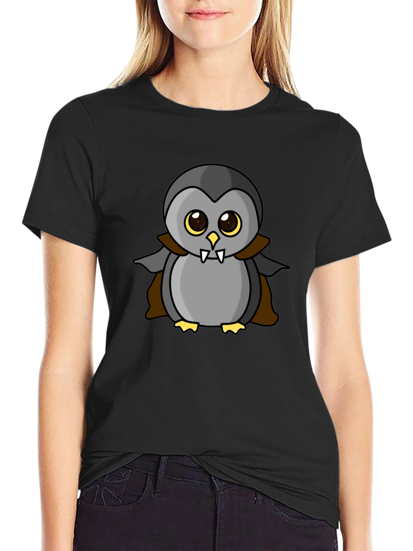 Vampire Penguin Graphic Tee - Halloween Fun!