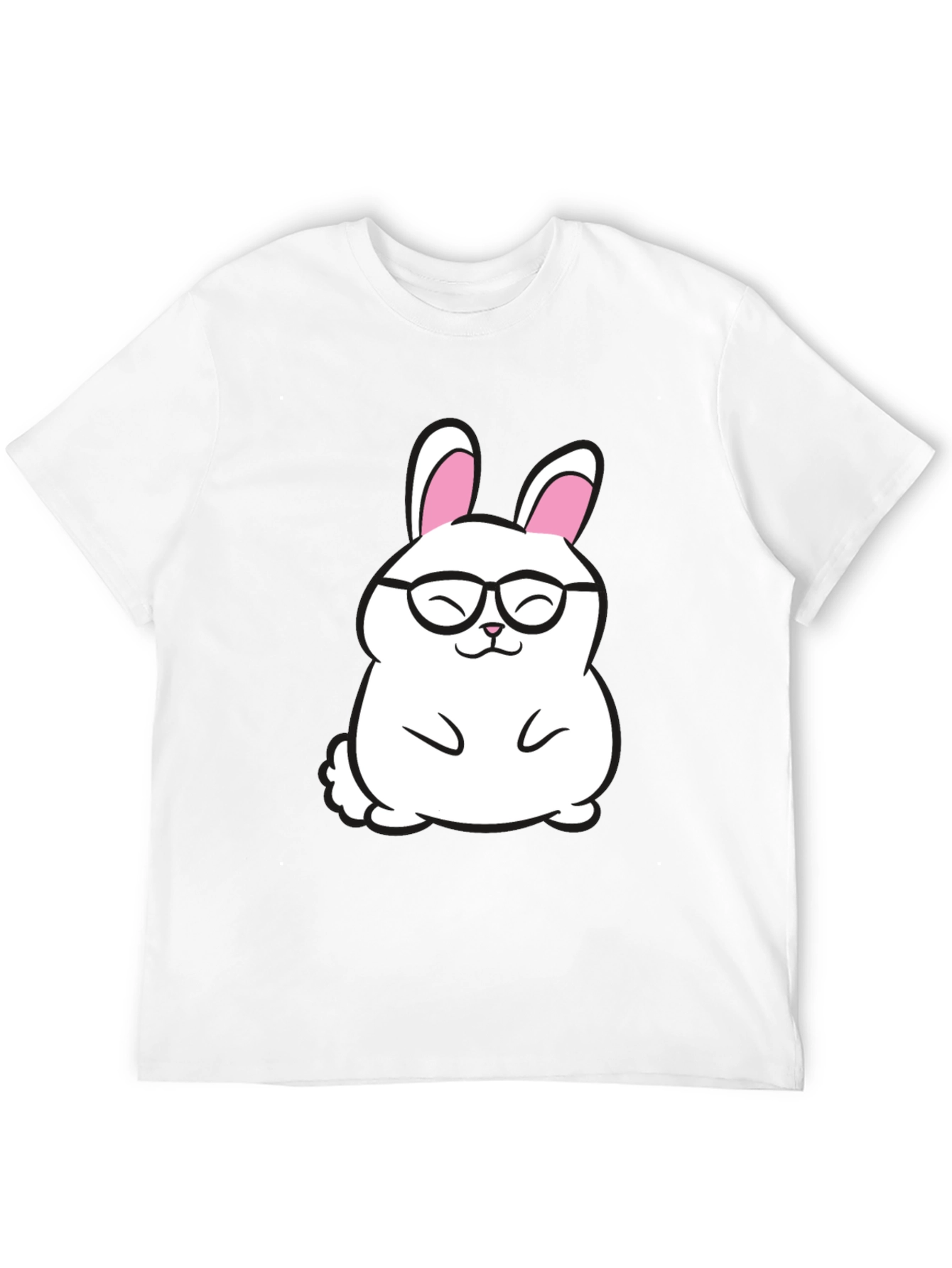 Cute Bunny in Glasses Graphic Tee - Black