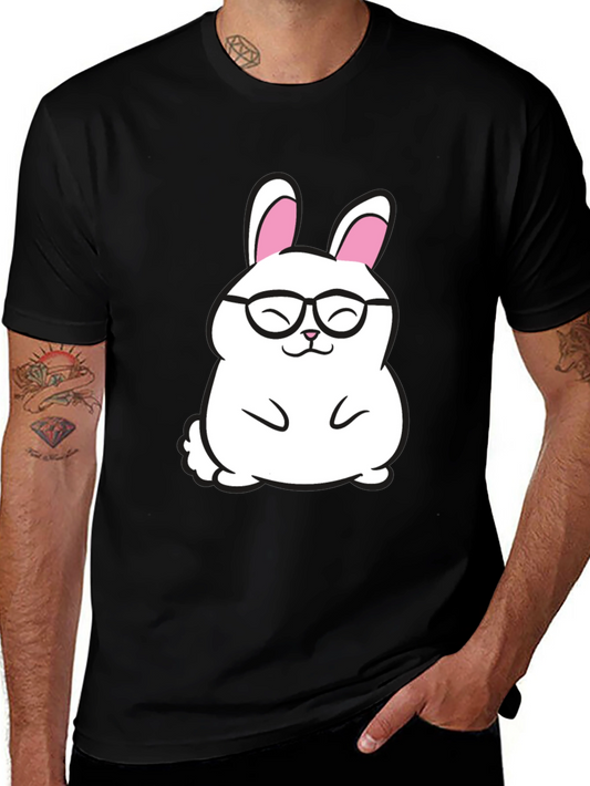 Cute Bunny in Glasses Graphic Tee - Black