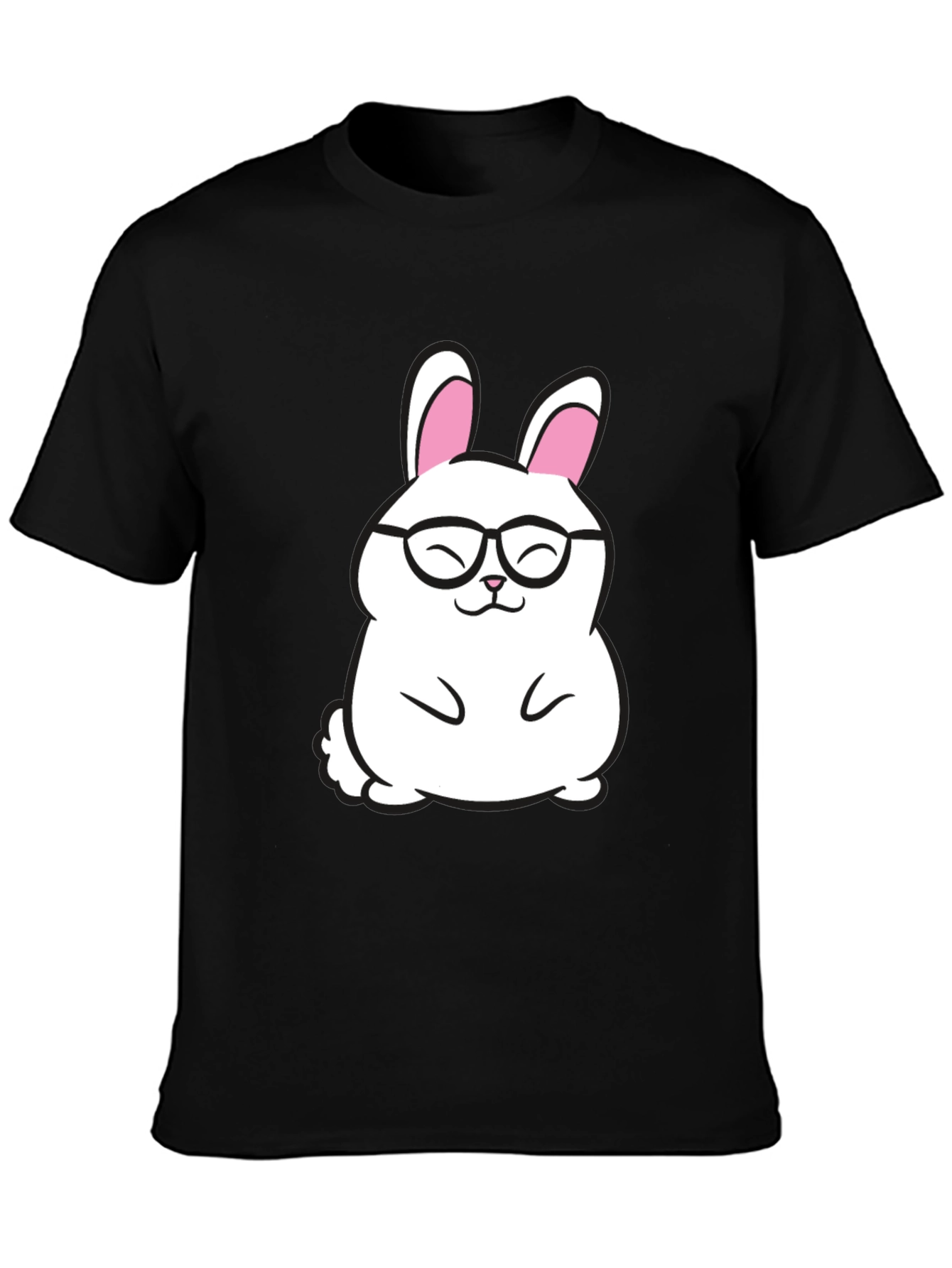 Cute Bunny in Glasses Graphic Tee - Black