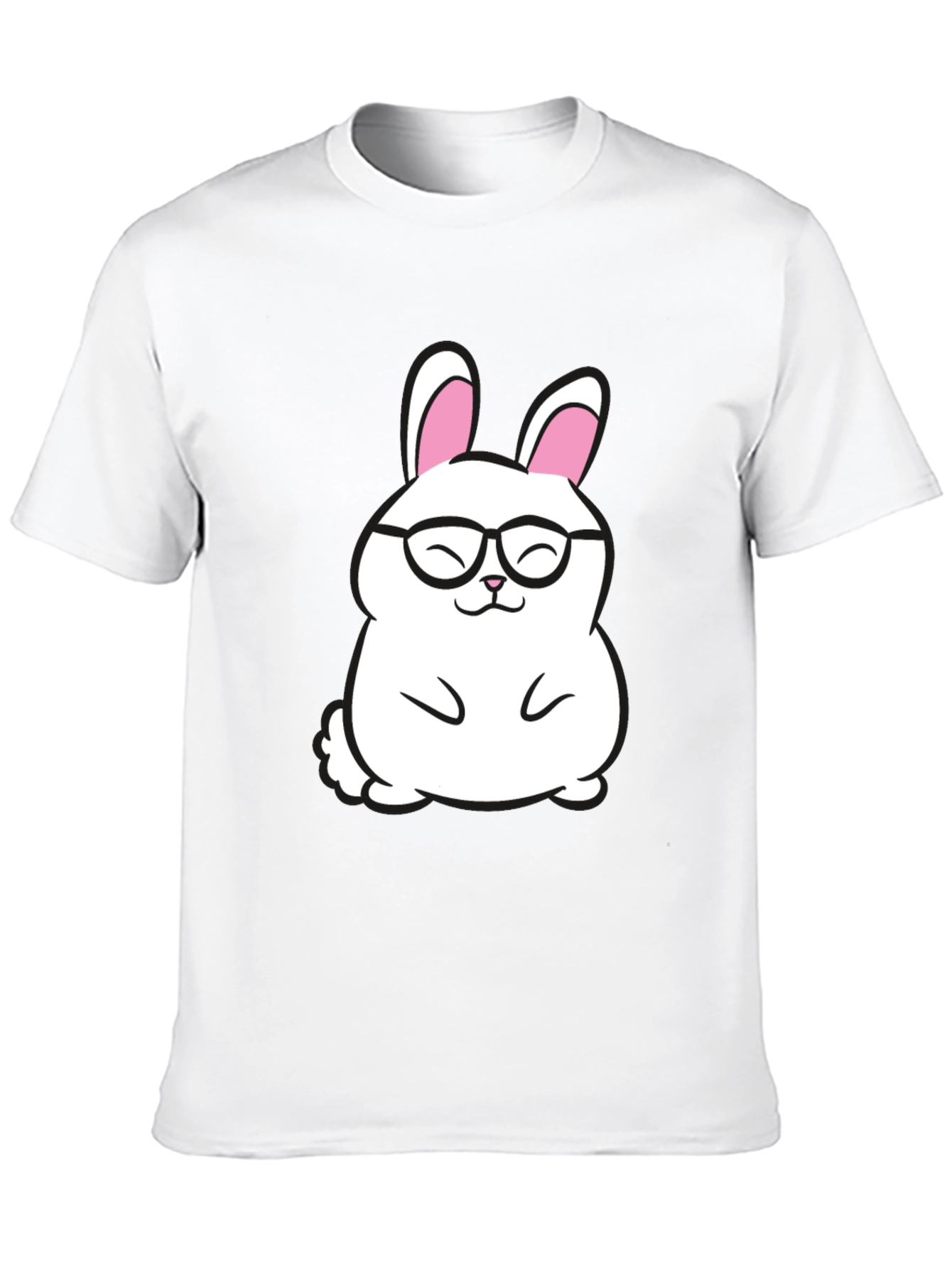 Cute Bunny in Glasses Graphic Tee - Black