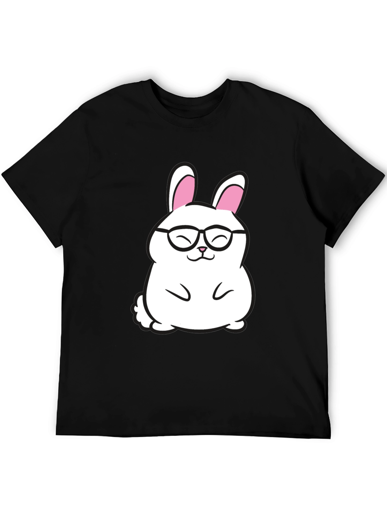 Cute Bunny in Glasses Graphic Tee - Black