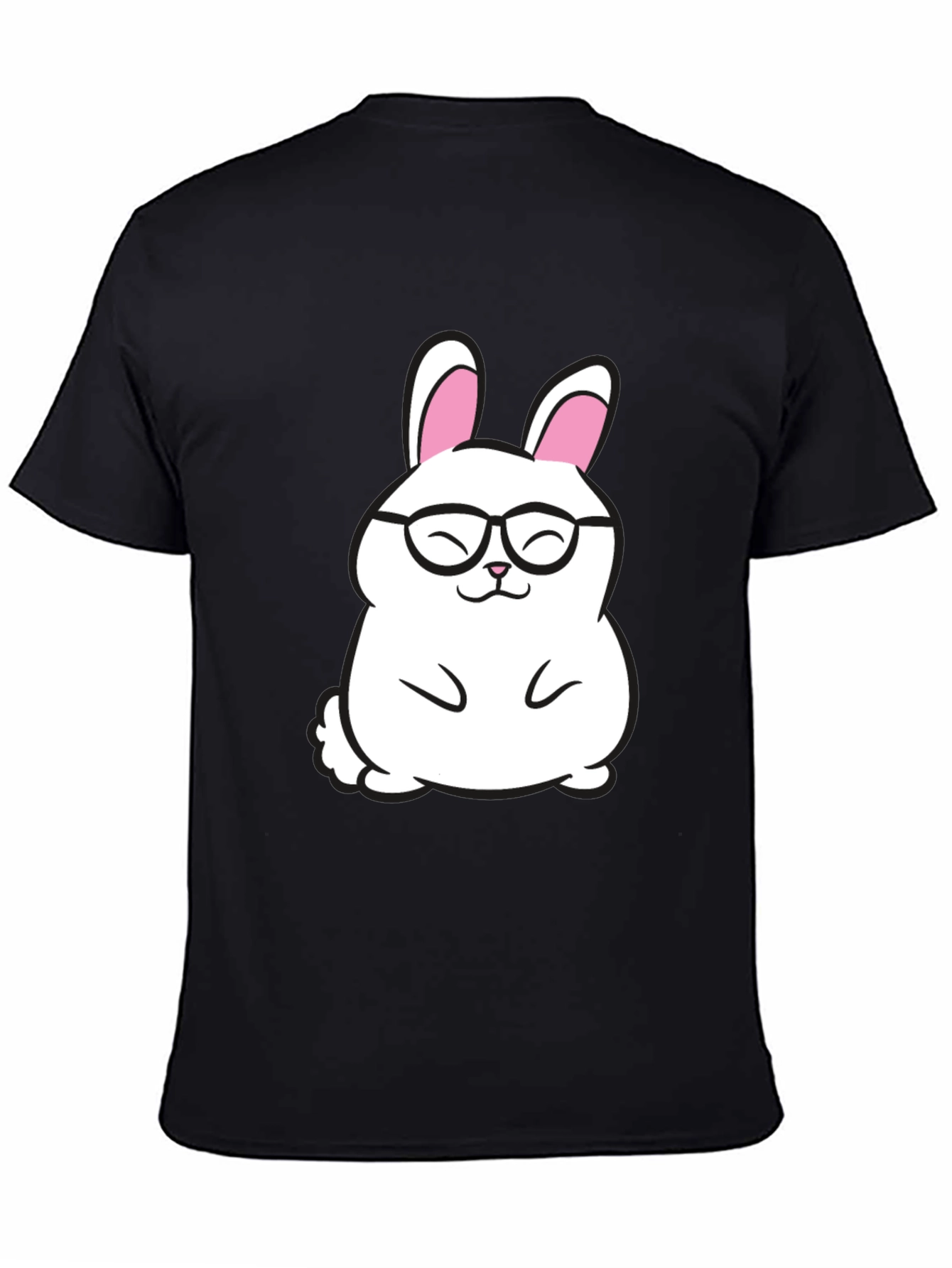 Cute Bunny in Glasses Graphic Tee - Black