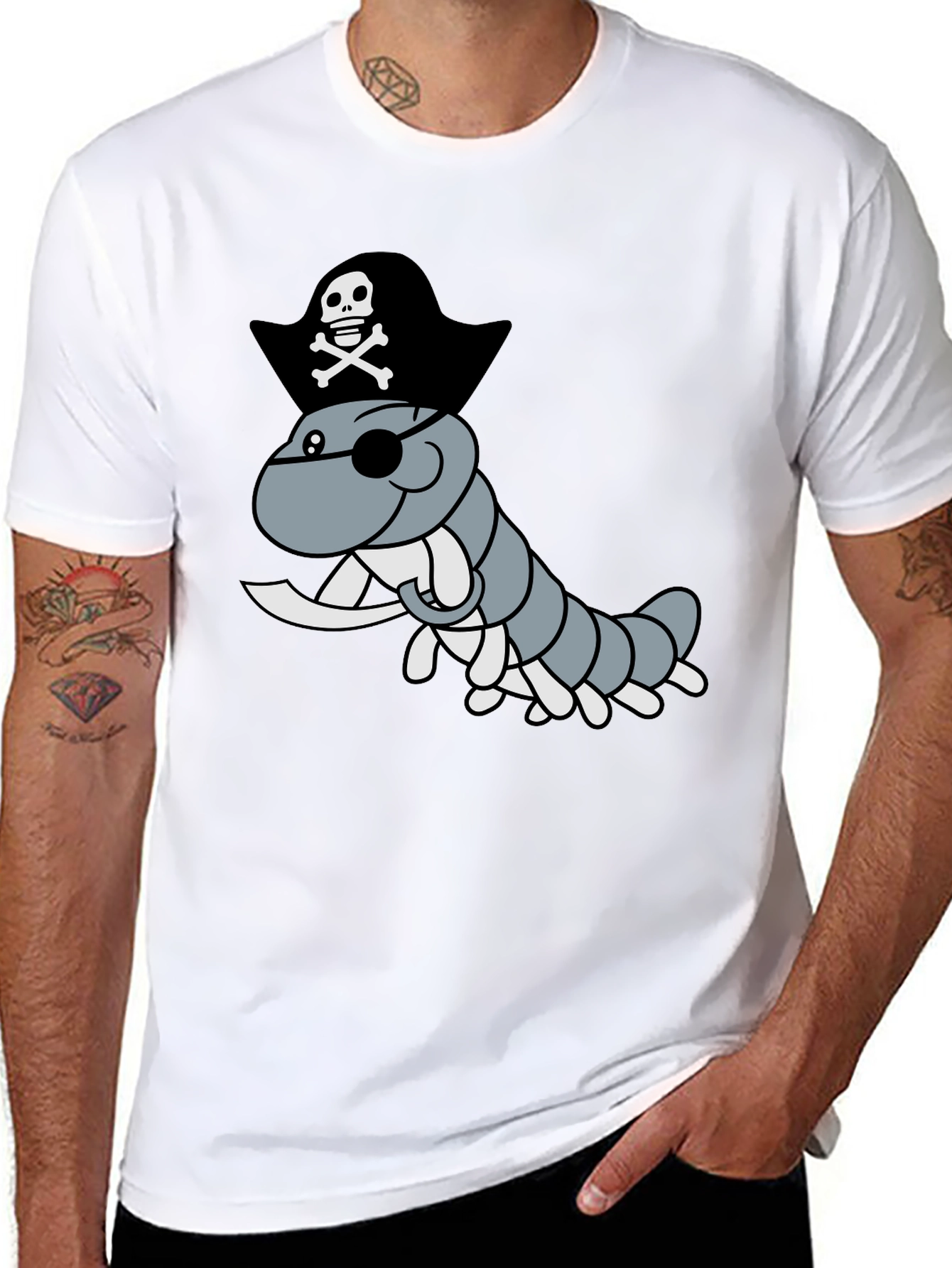 Pirate Worm Graphic T-Shirt - Mens Black Tee