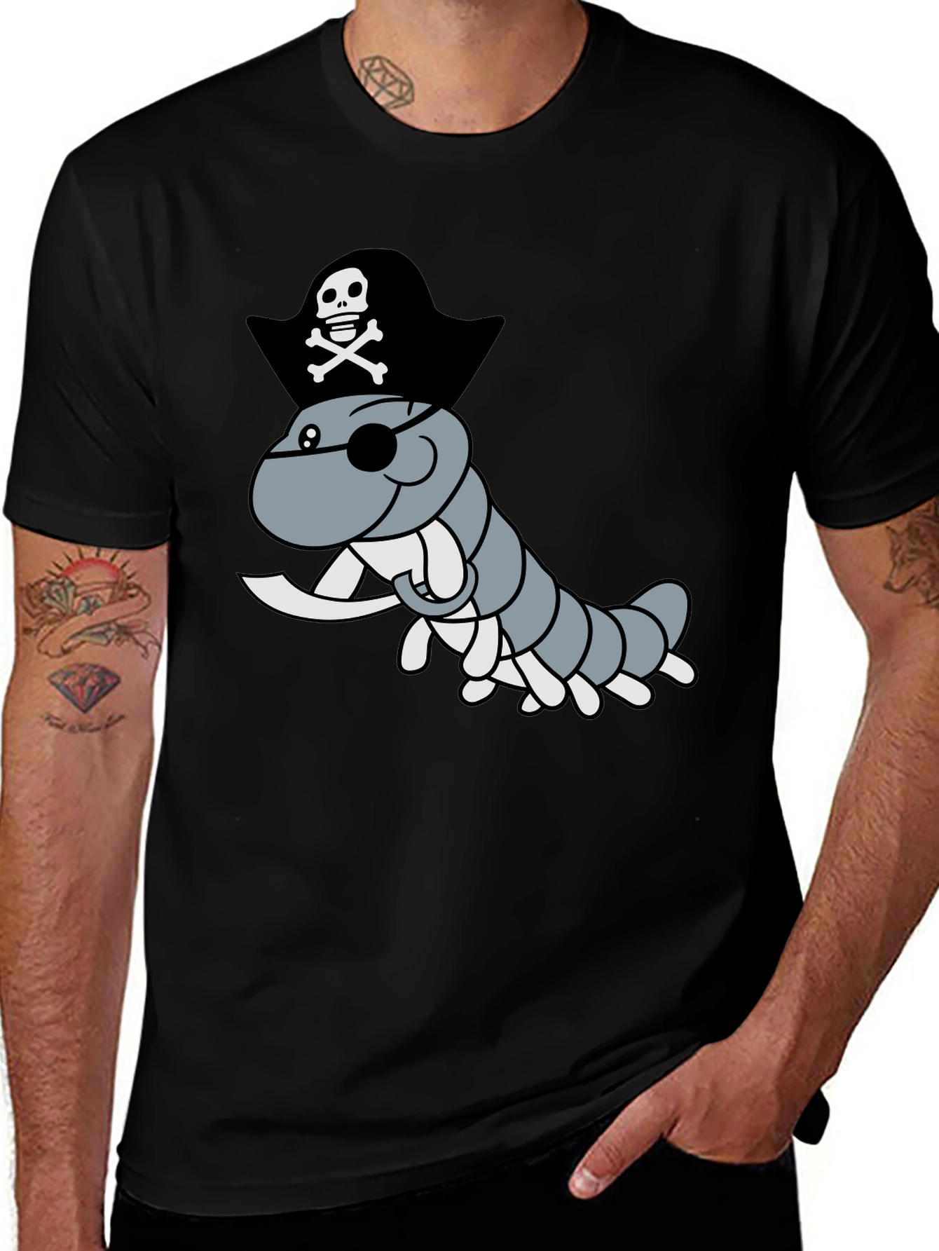 Pirate Worm Graphic T-Shirt - Mens Black Tee