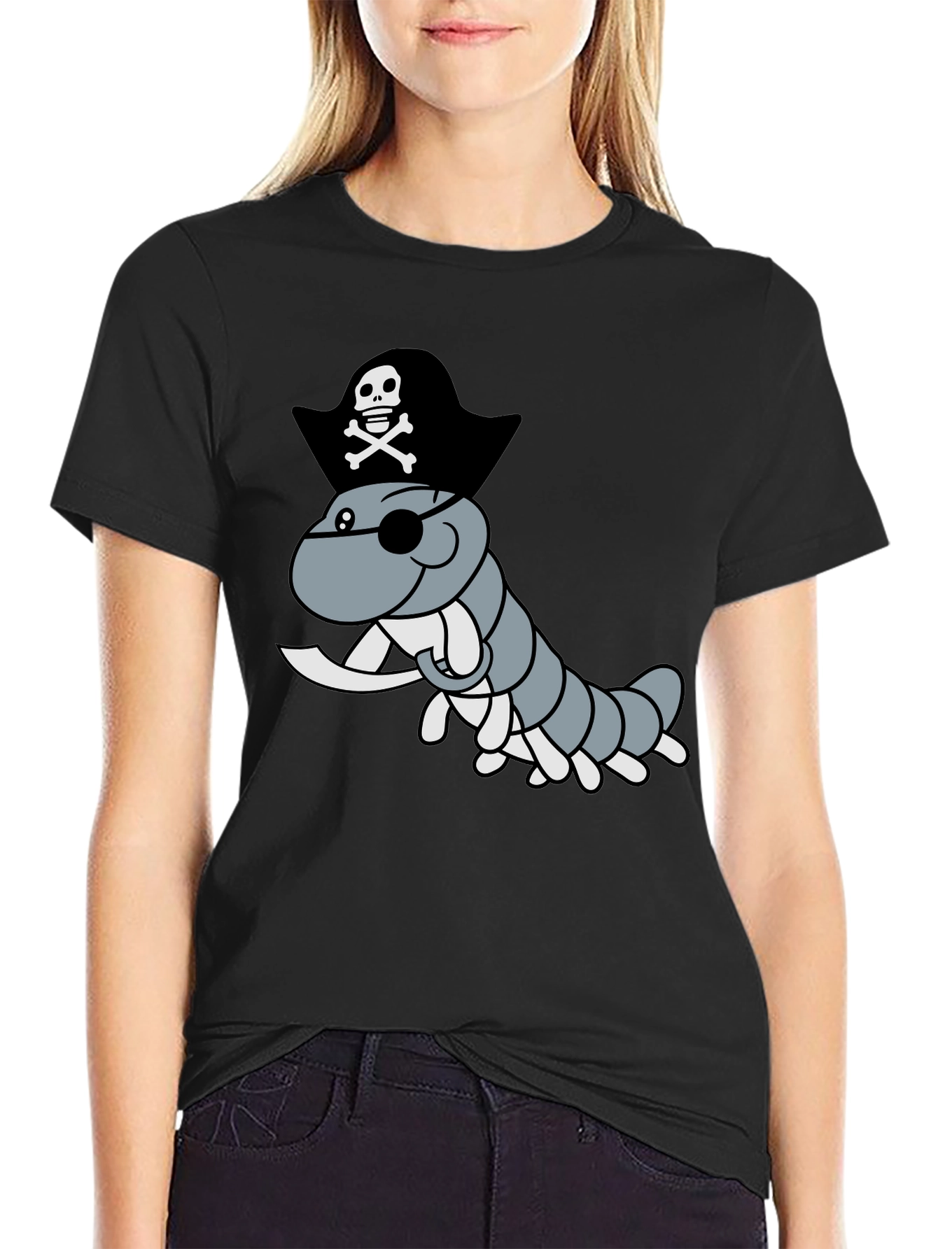 Pirate Worm Graphic T-Shirt - Mens Black Tee