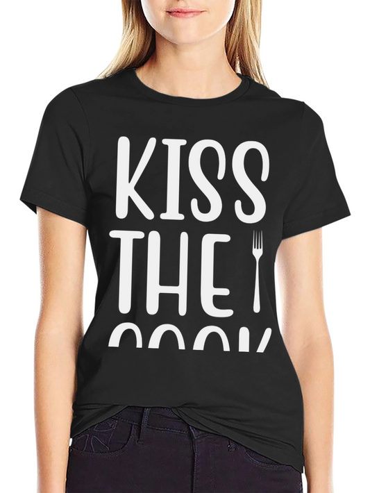 Kiss The Cook Graphic Tee - Black Cotton T-Shirt
