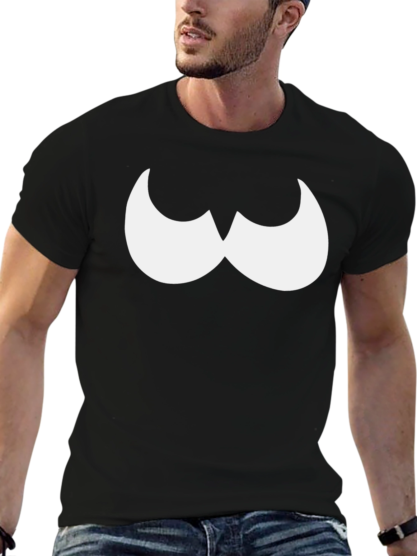 Funny Mustache Graphic Black T-Shirt