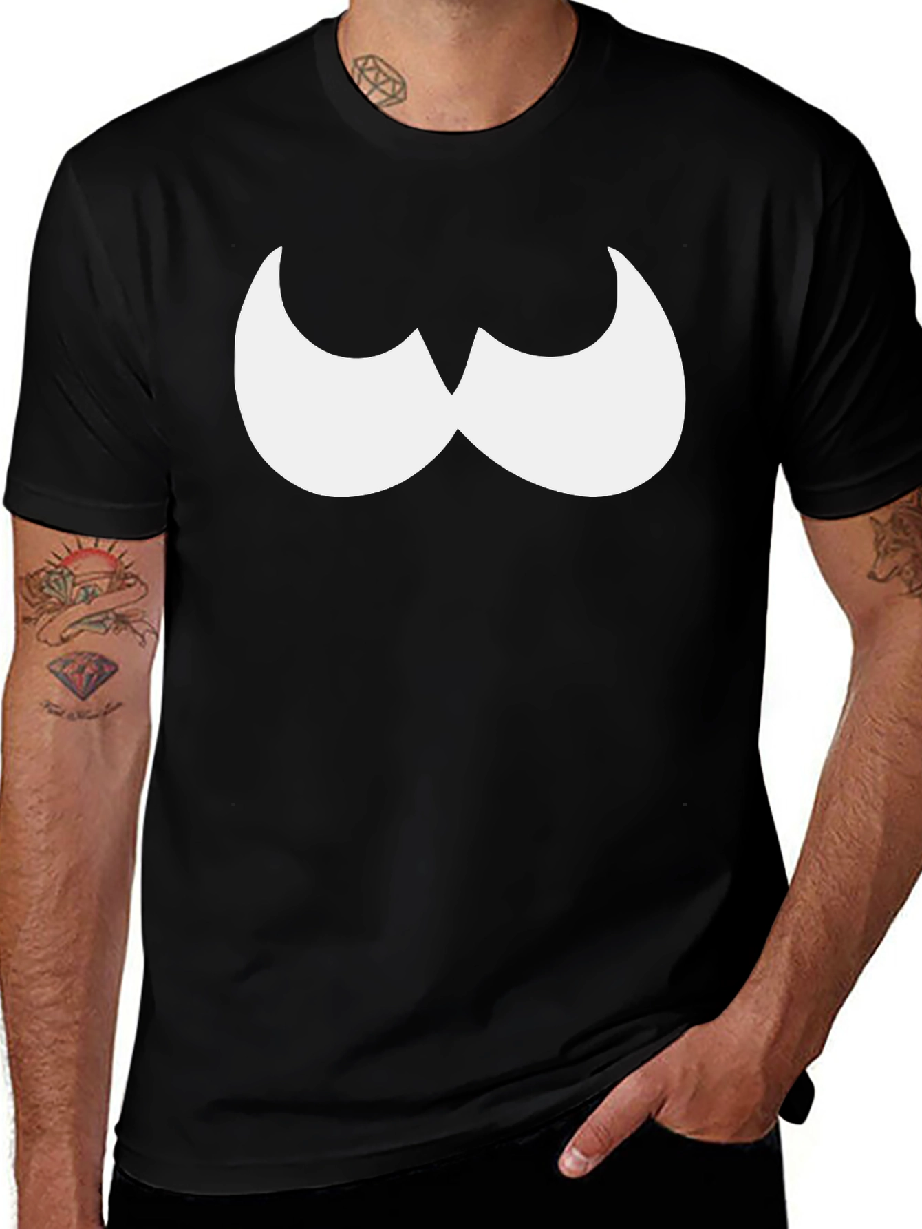 Funny Mustache Graphic Black T-Shirt