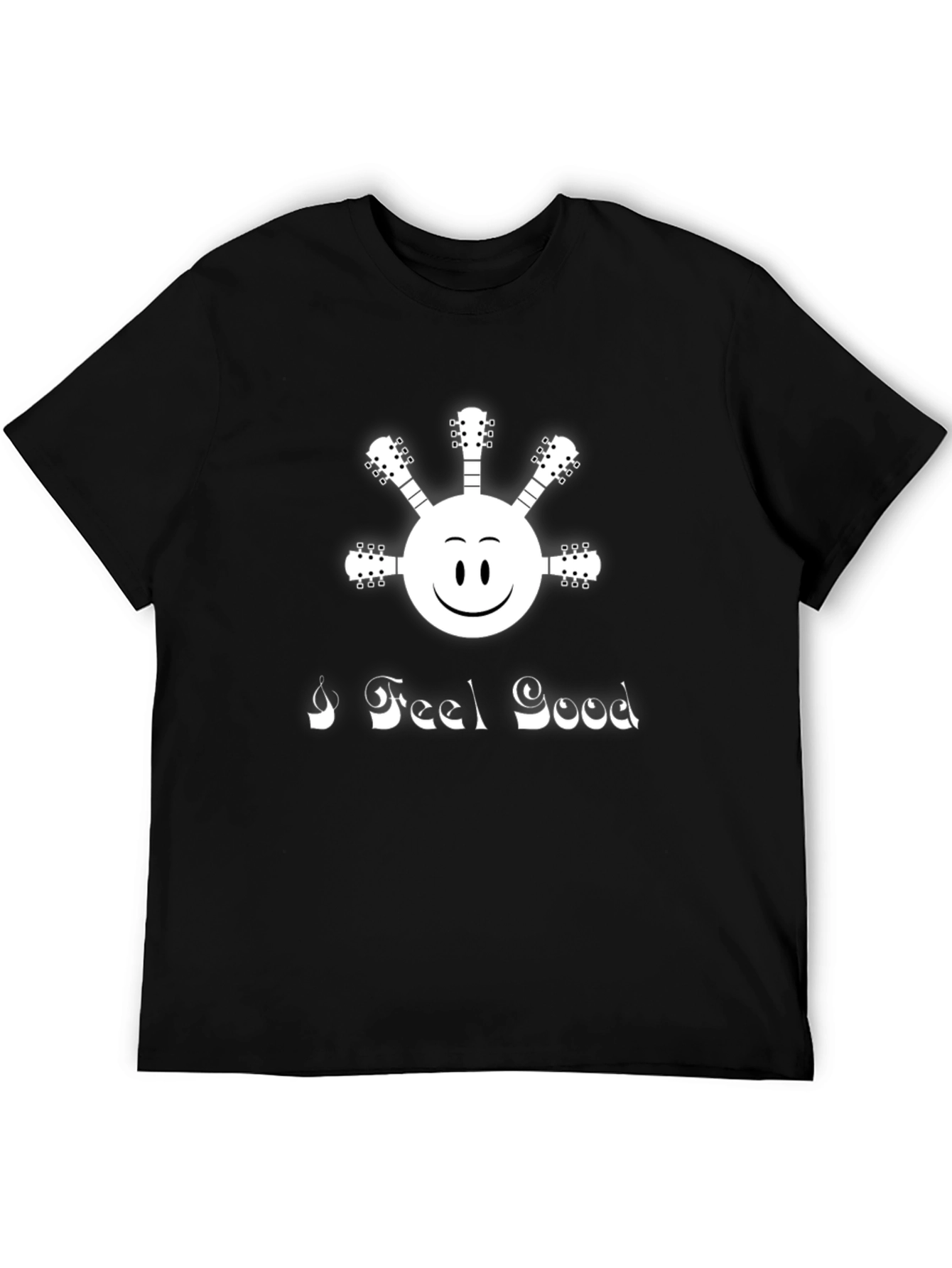 I Feel Good Guitar Smiley Face Black T-Shirt