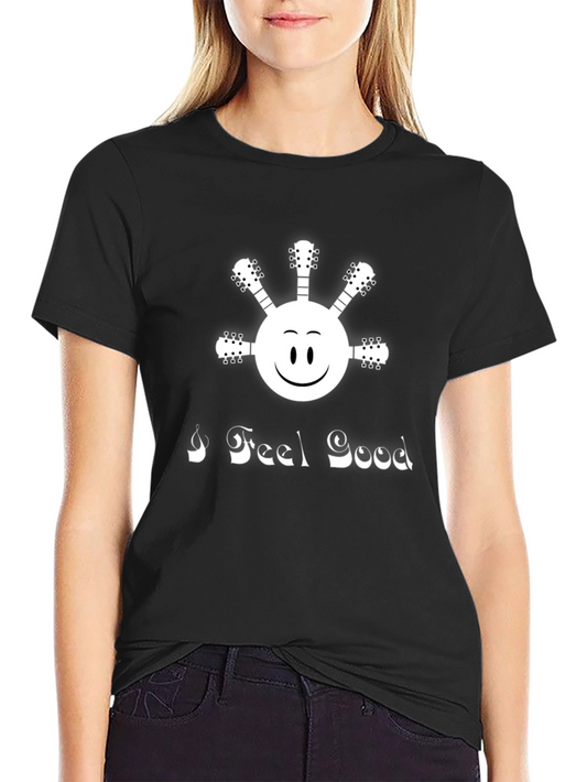 I Feel Good Guitar Smiley Face Black T-Shirt