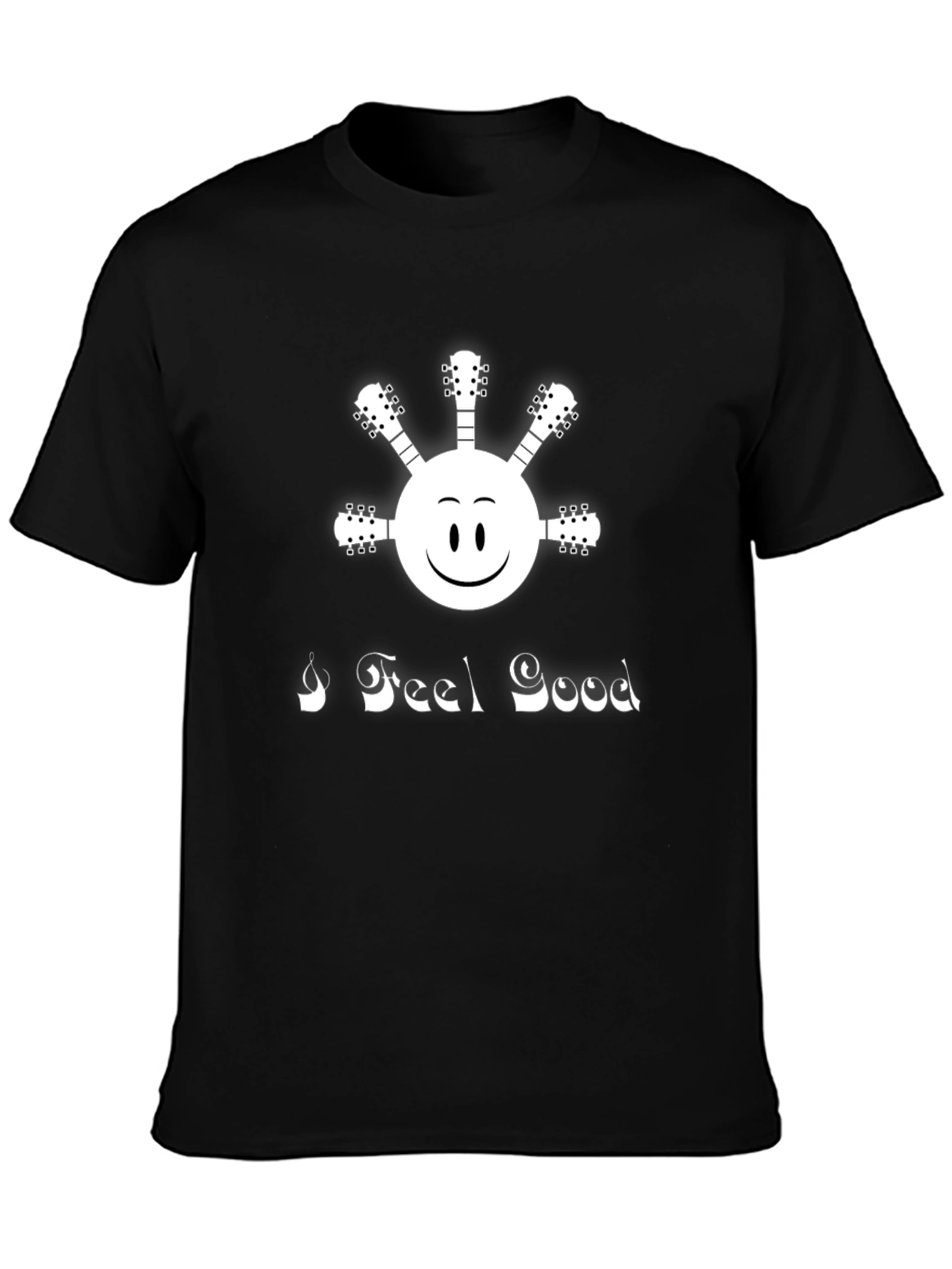 I Feel Good Guitar Smiley Face Black T-Shirt