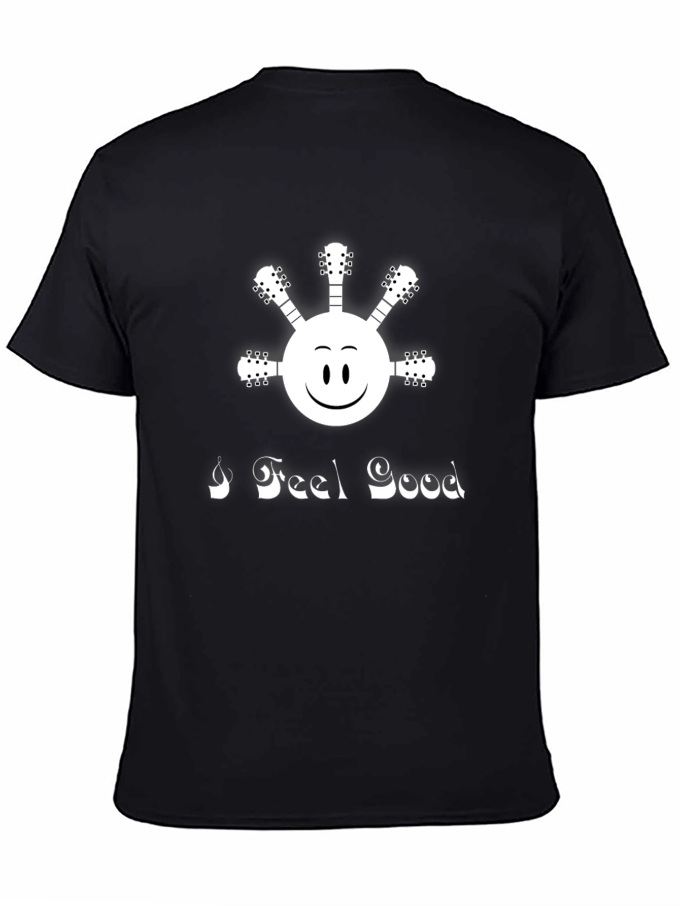 I Feel Good Guitar Smiley Face Black T-Shirt