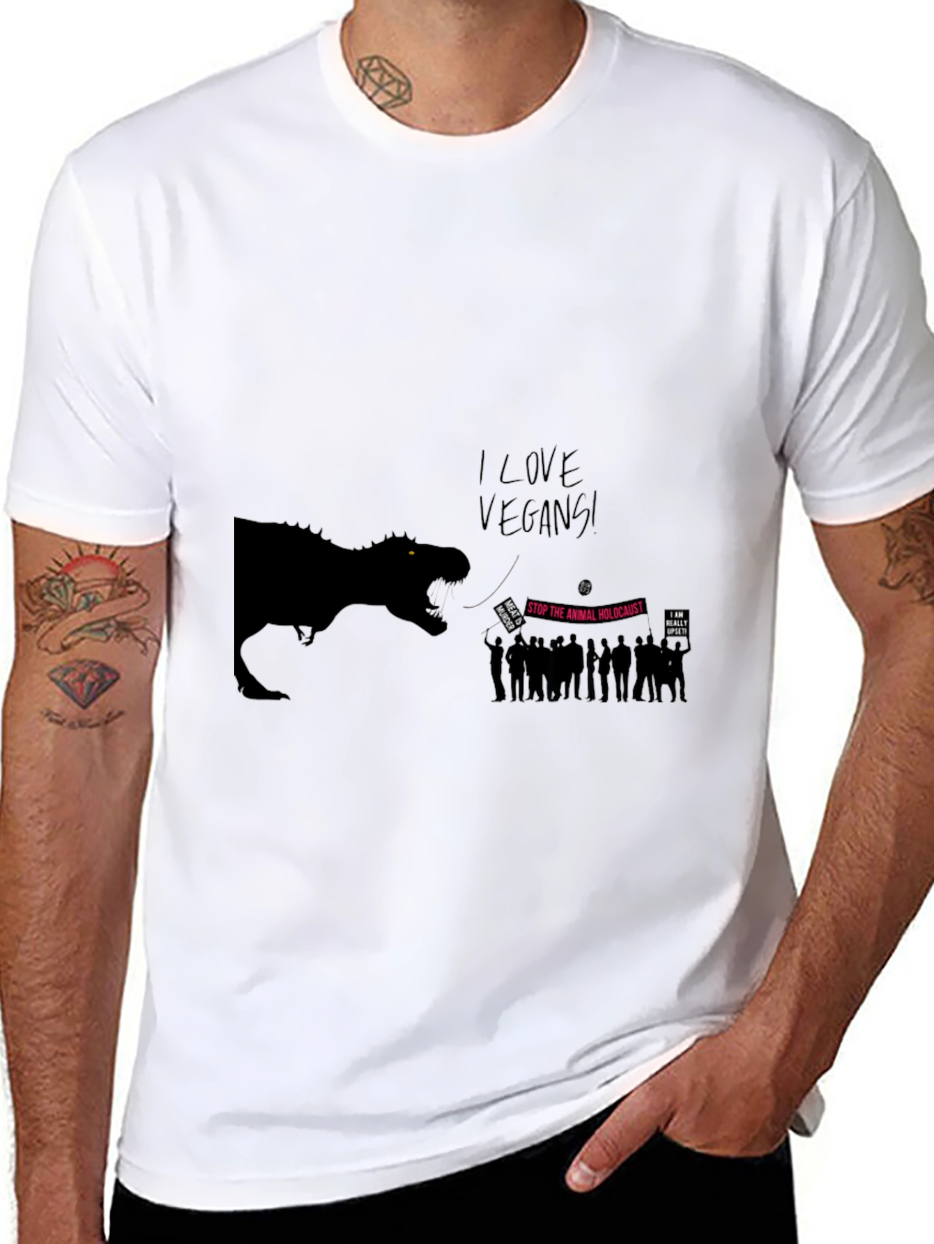 I Love Vegans T-Shirt - Funny Dinosaur Graphic Tee