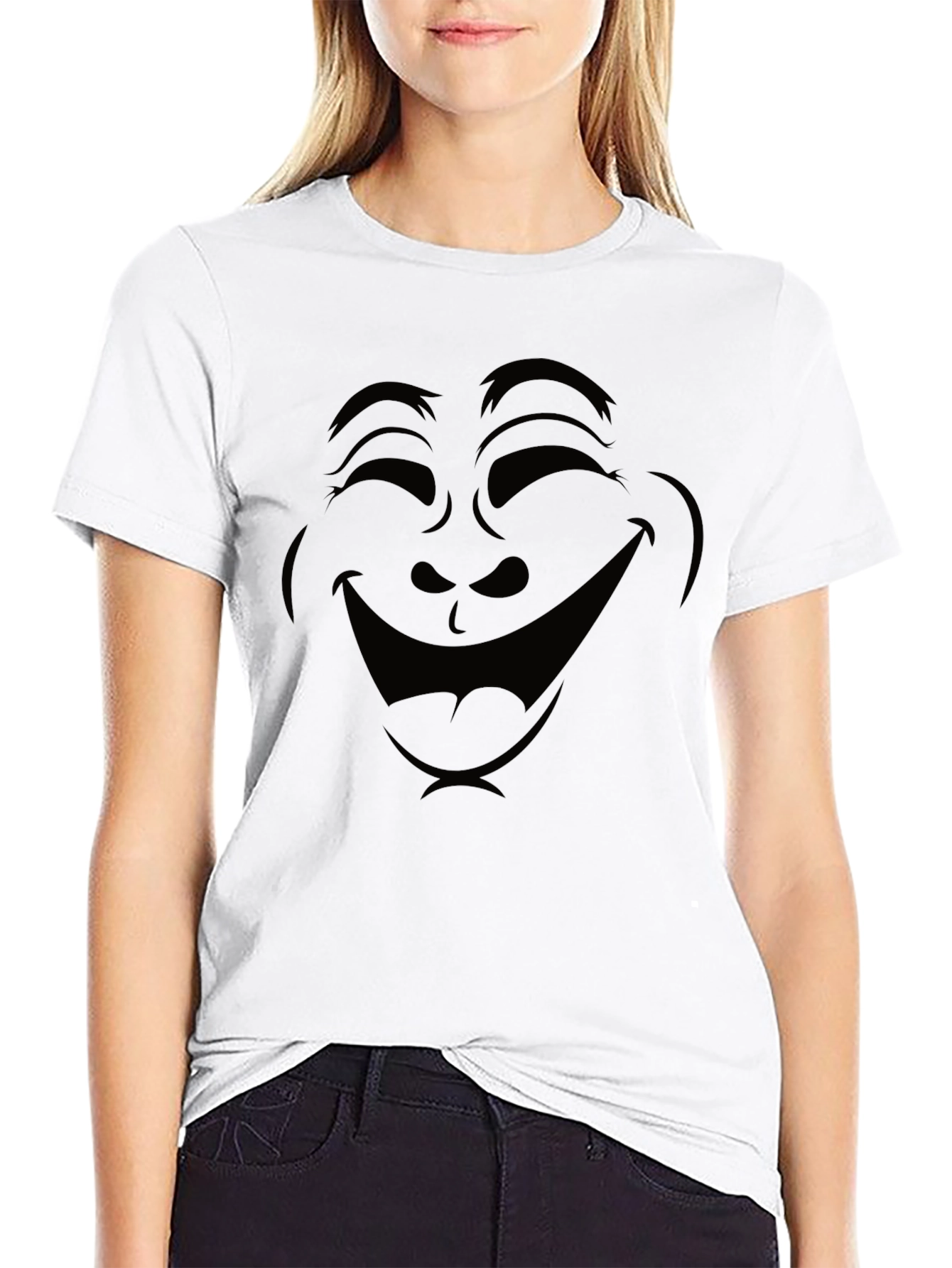 Laughing Face Graphic T-Shirt - Black Cotton Tee
