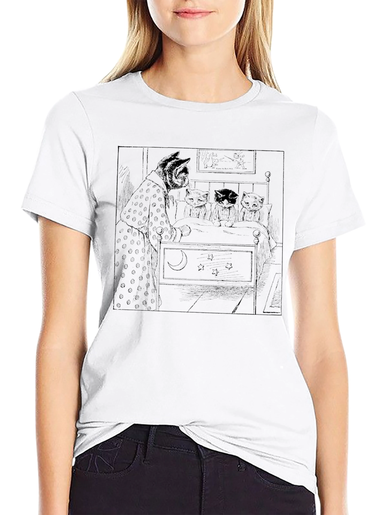 Cats Bedtime Story Black T-Shirt