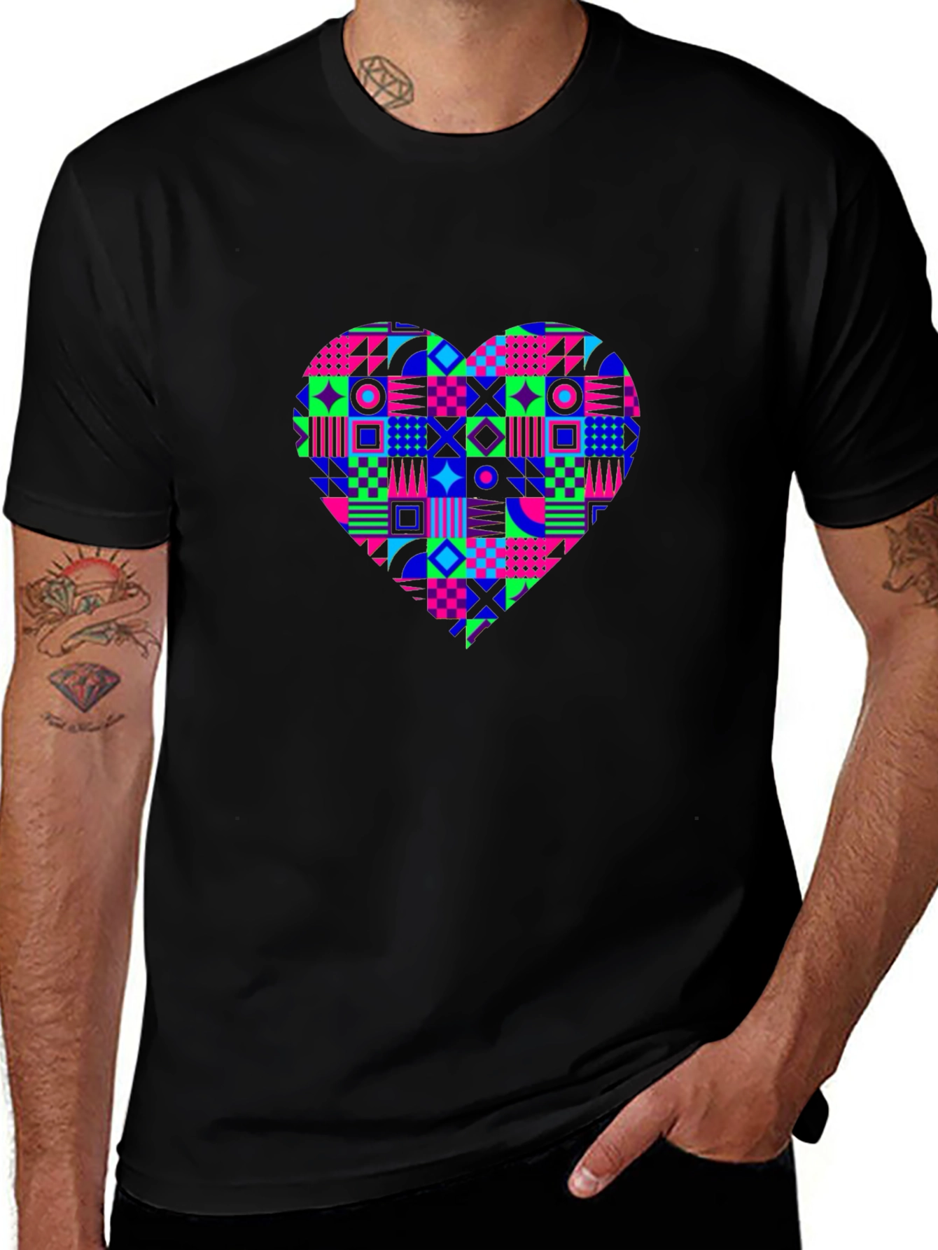 Geometric Heart Black T-Shirt - Modern Streetwear