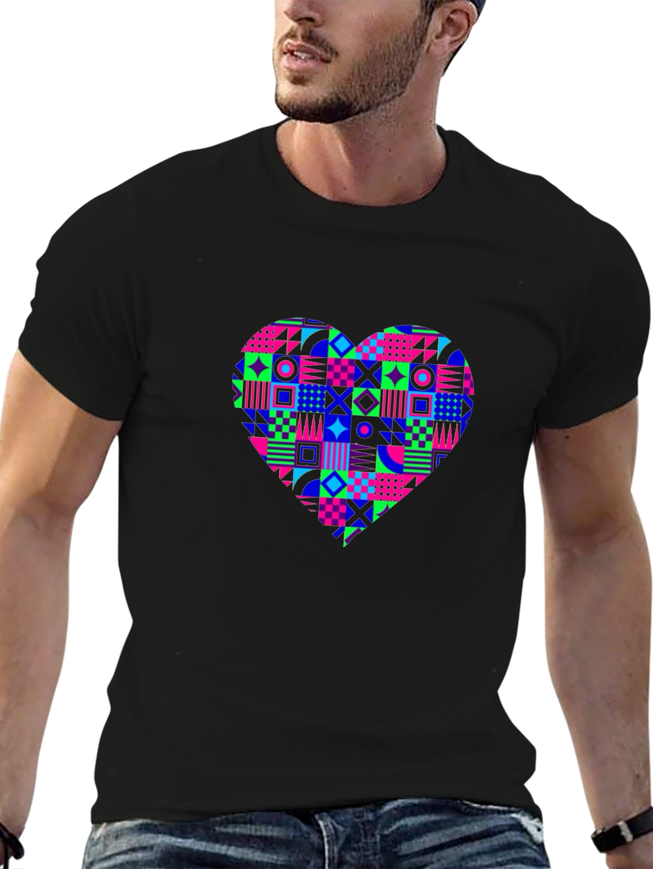 Geometric Heart Black T-Shirt - Modern Streetwear