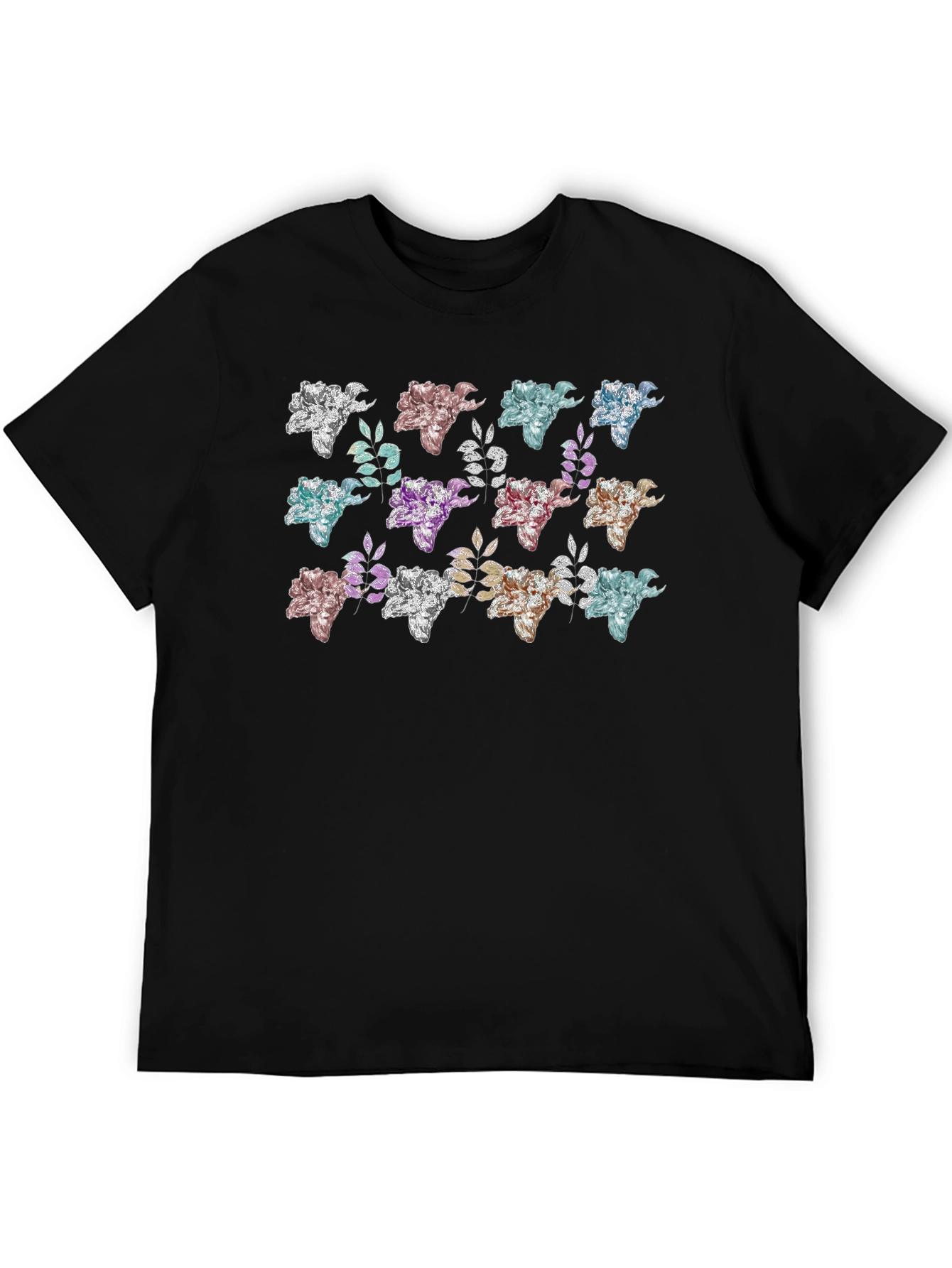 Floral Pattern Black T-Shirt
