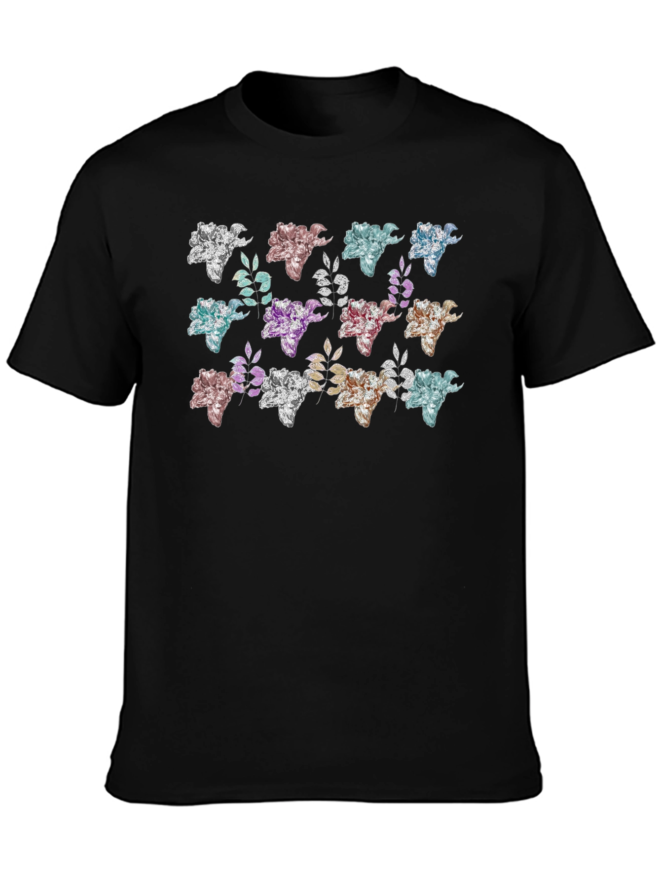Floral Pattern Black T-Shirt