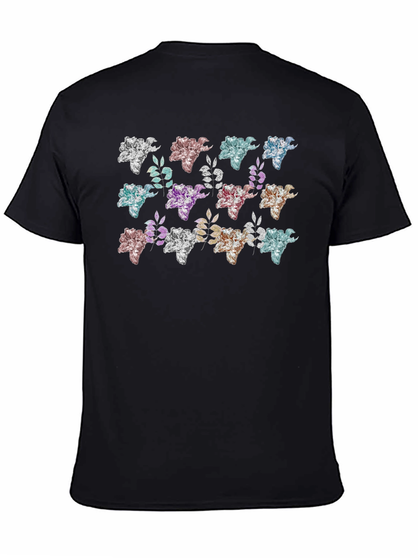 Floral Pattern Black T-Shirt