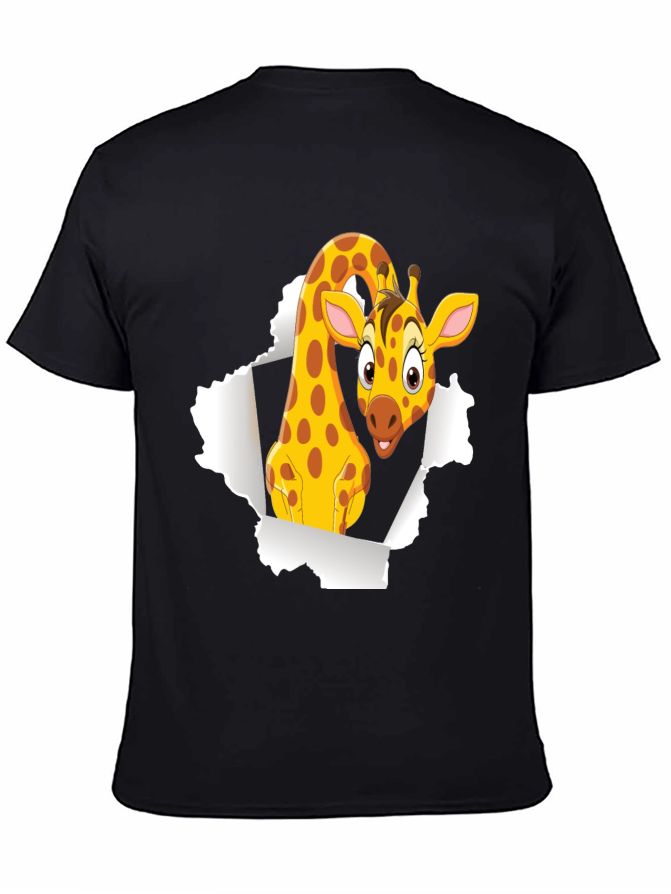 Cartoon Giraffe Graphic Black T-Shirt