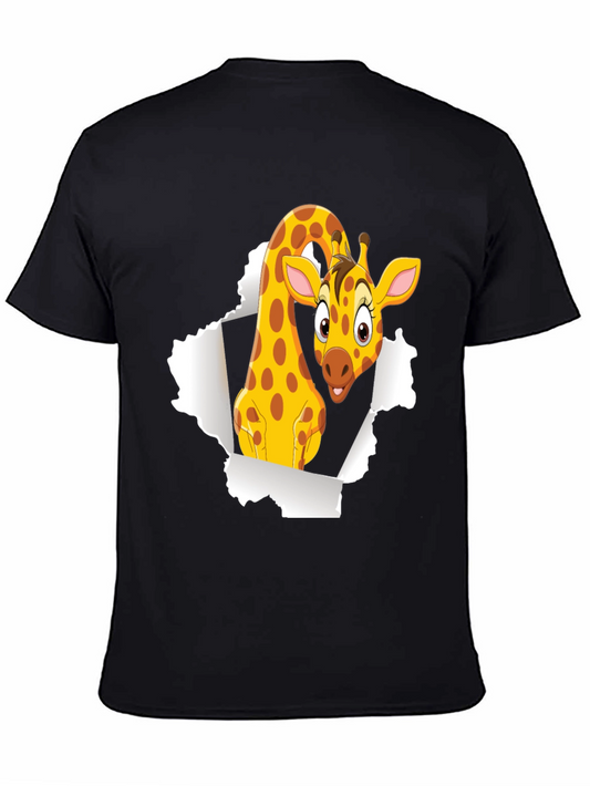 Cartoon Giraffe Graphic Black T-Shirt